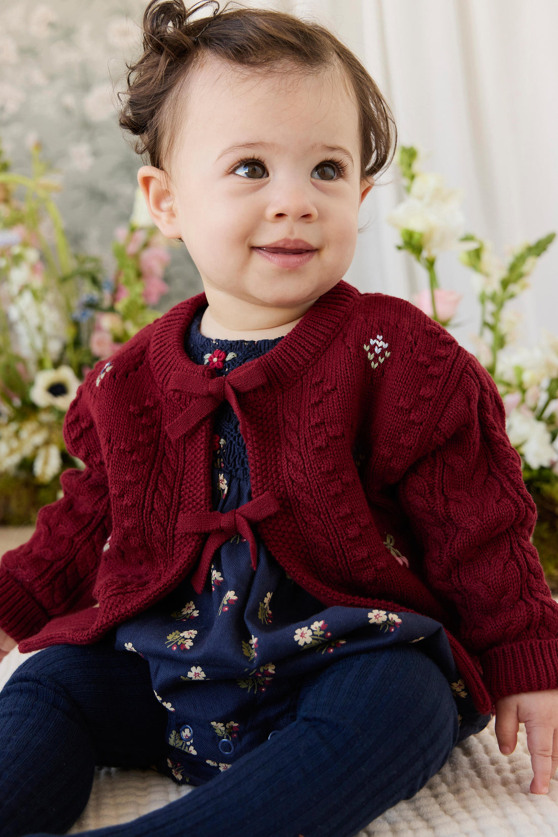 Jovie Knitted Cardigan - Josephine Embroidery Vintage Cherry Childrens Cardigan from Jamie Kay Australia