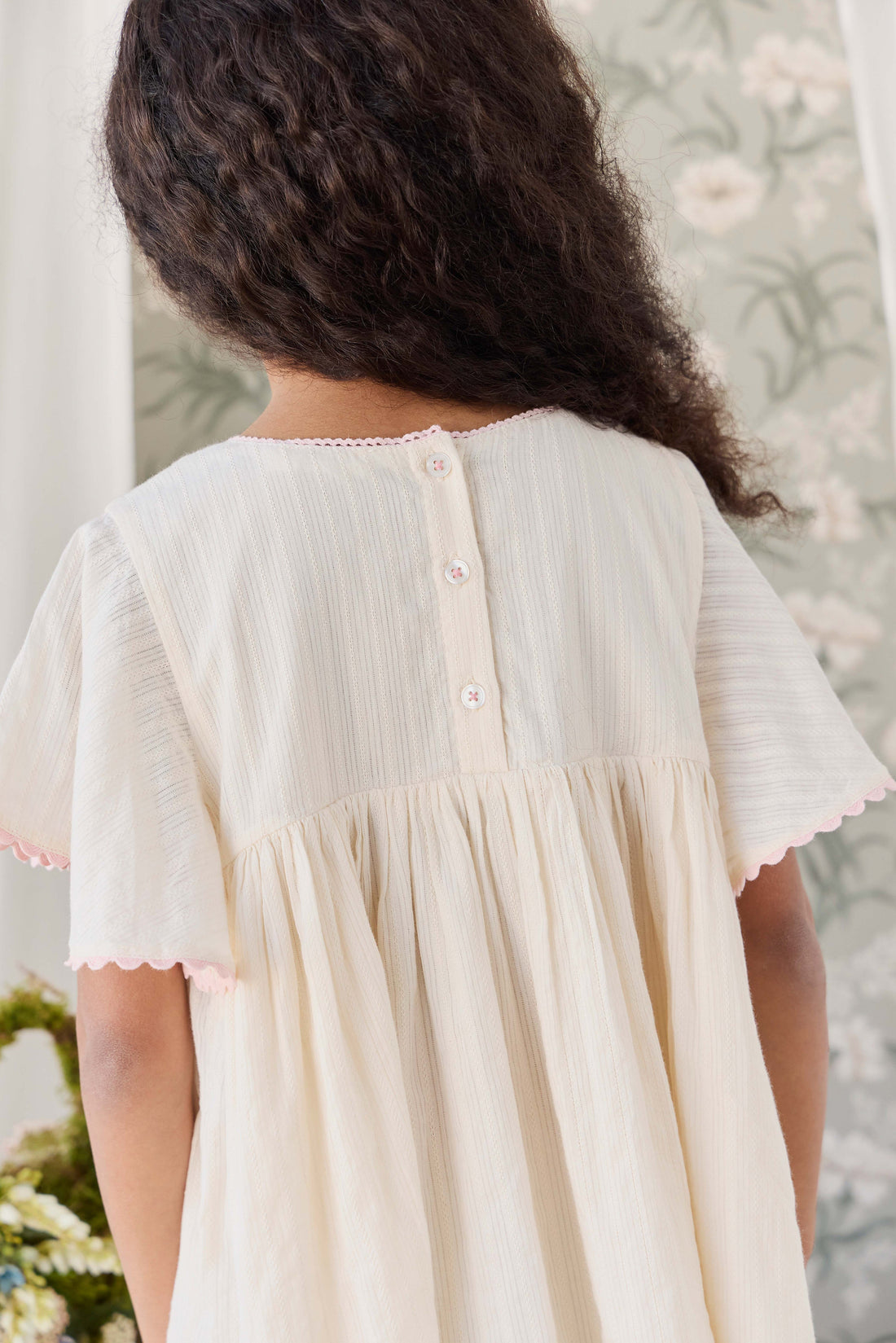 Organic Cotton Zadie Dress - Vanilla Embroidery Pink Childrens Dress from Jamie Kay Australia