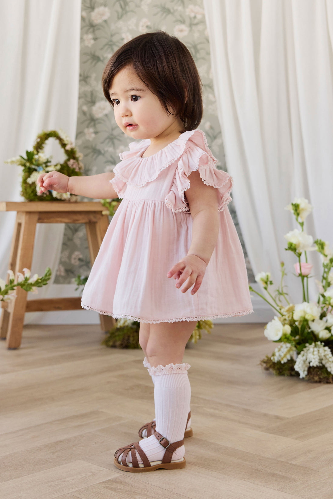 Organic Cotton Muslin Frannie Playsuit - Cotton Candy Childrens Playsuit from Jamie Kay Australia
