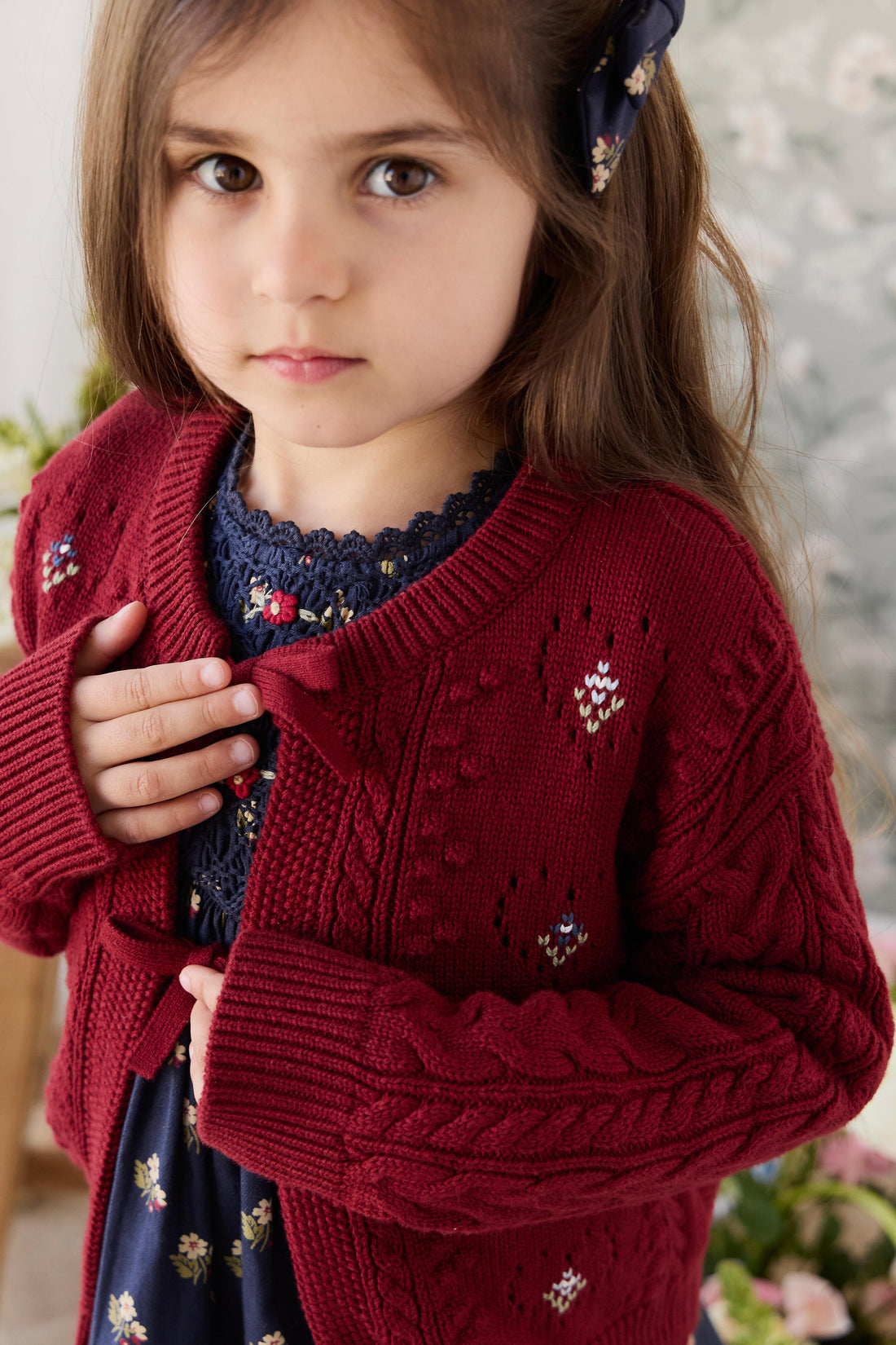 Jovie Knitted Cardigan - Josephine Embroidery Vintage Cherry Childrens Cardigan from Jamie Kay Australia