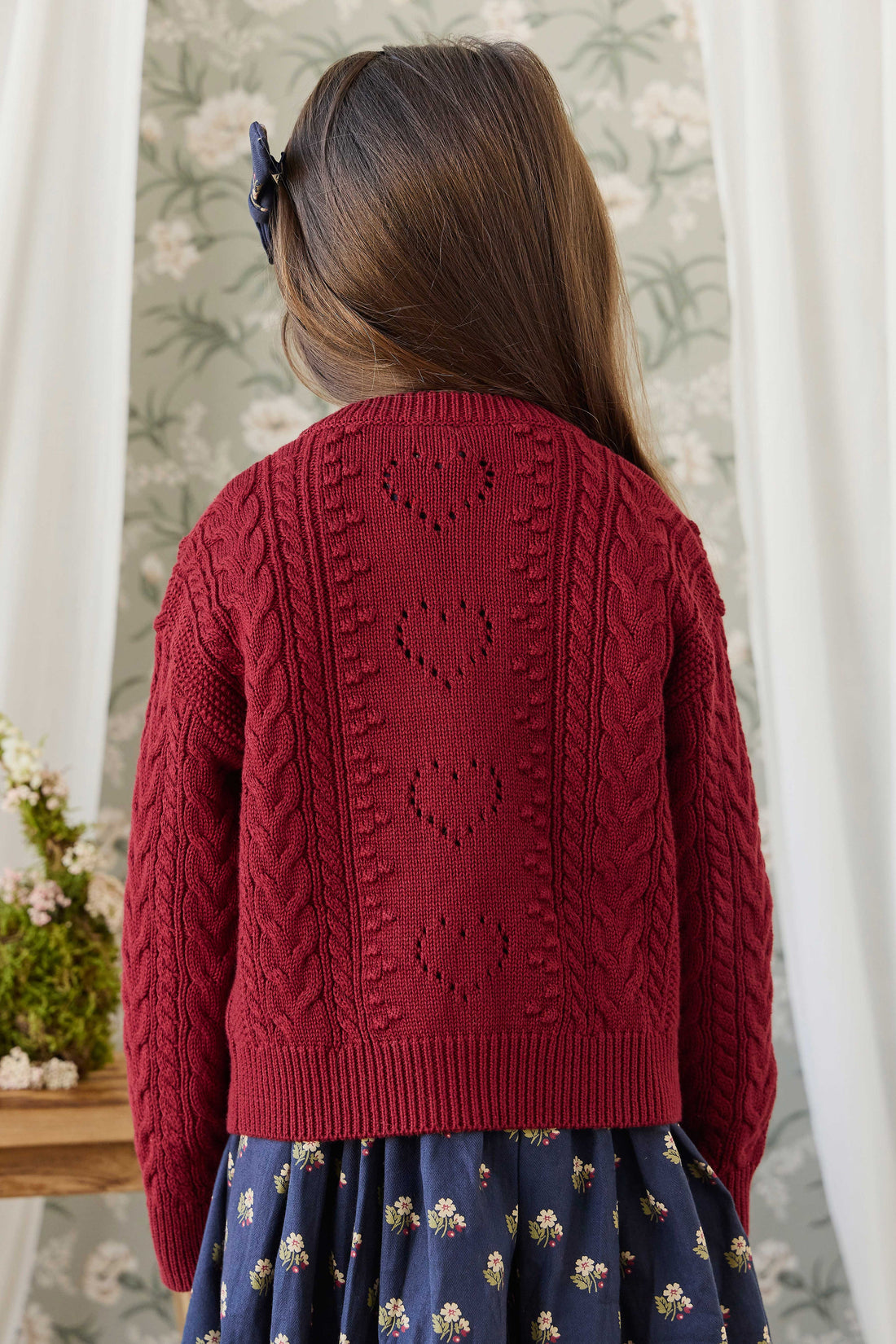 Jovie Knitted Cardigan - Josephine Embroidery Vintage Cherry Childrens Cardigan from Jamie Kay Australia