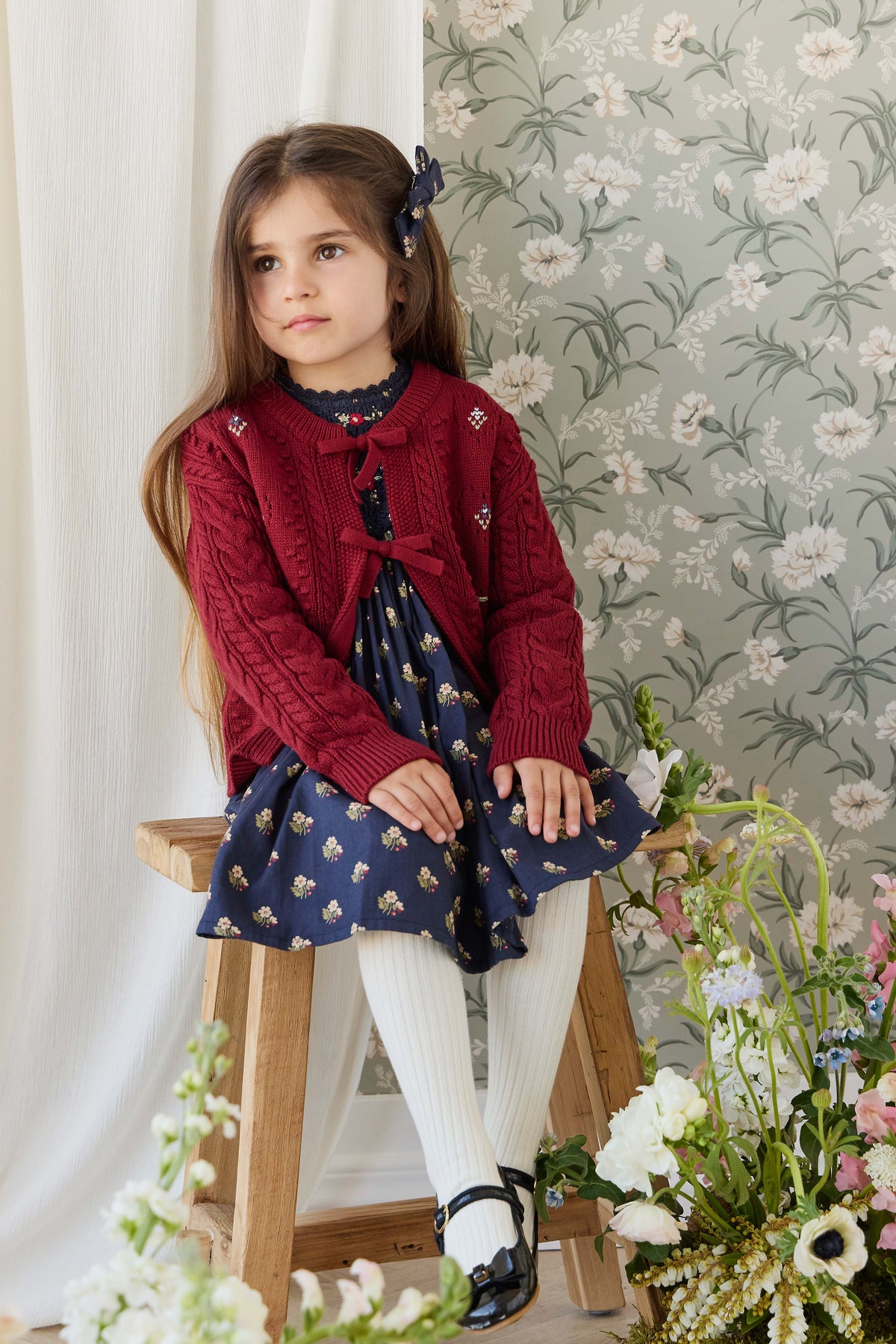 Jovie Knitted Cardigan - Josephine Embroidery Vintage Cherry Childrens Cardigan from Jamie Kay Australia