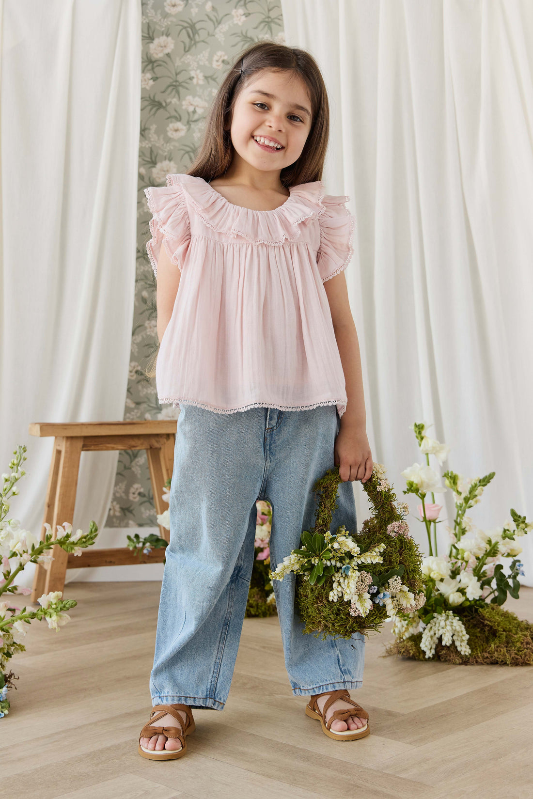 Organic Cotton Muslin Banks Blouse - Cotton Candy Childrens Top from Jamie Kay Australia