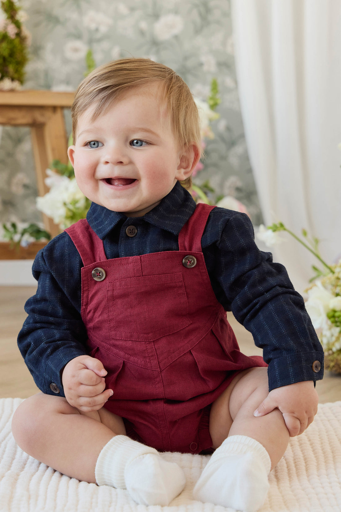 Linen Ira Playsuit - Cherry Childrens Playsuit from Jamie Kay Australia