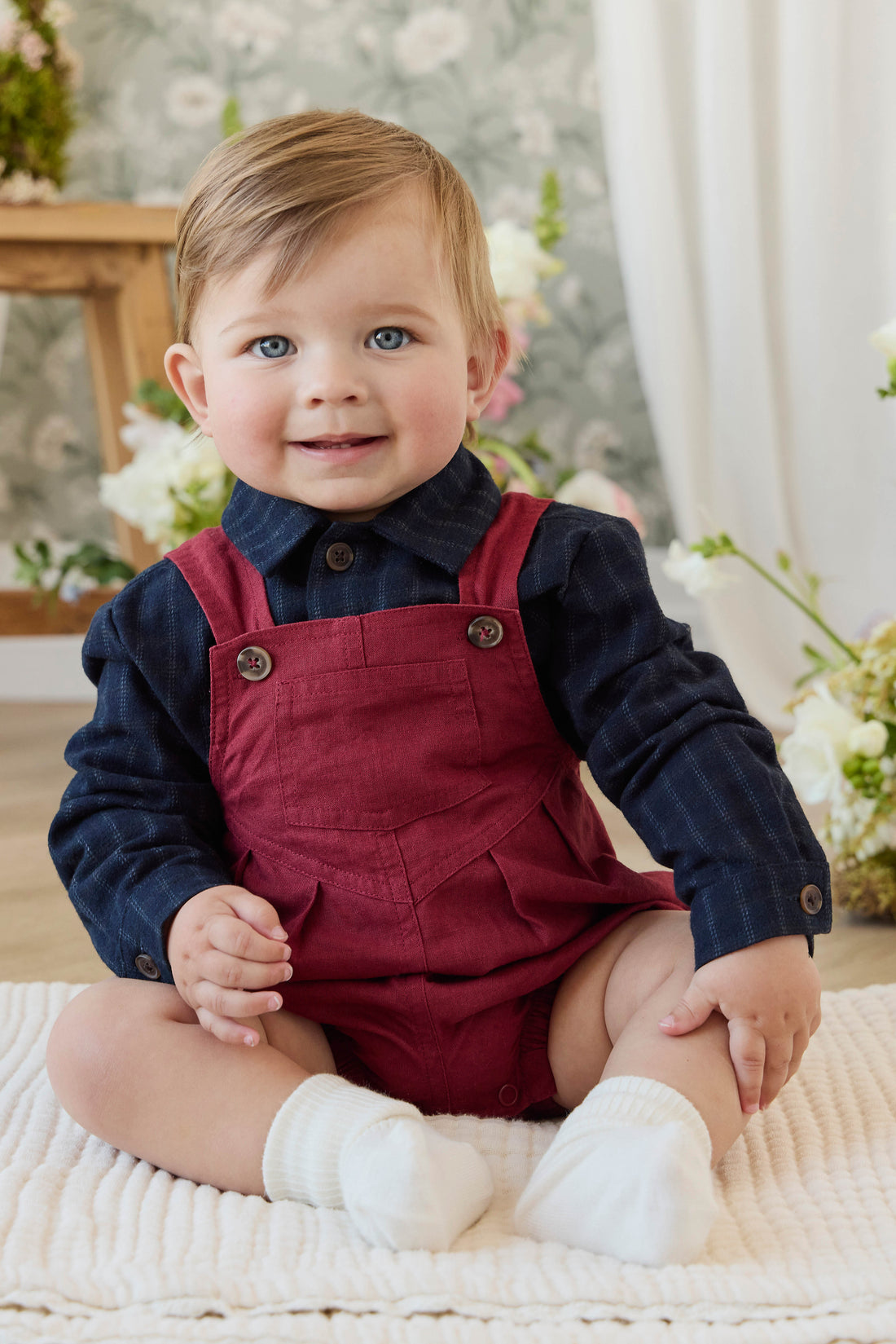 Linen Ira Playsuit - Cherry Childrens Playsuit from Jamie Kay Australia