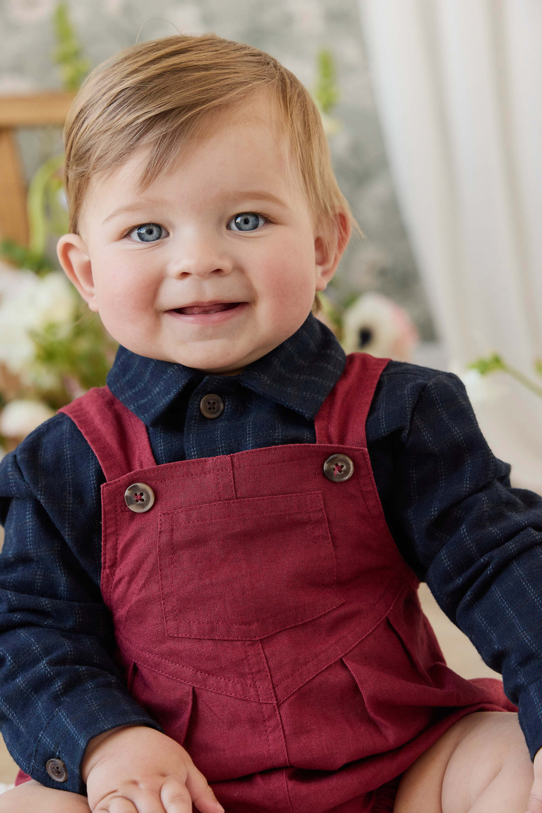 Linen Ira Playsuit - Cherry Childrens Playsuit from Jamie Kay Australia
