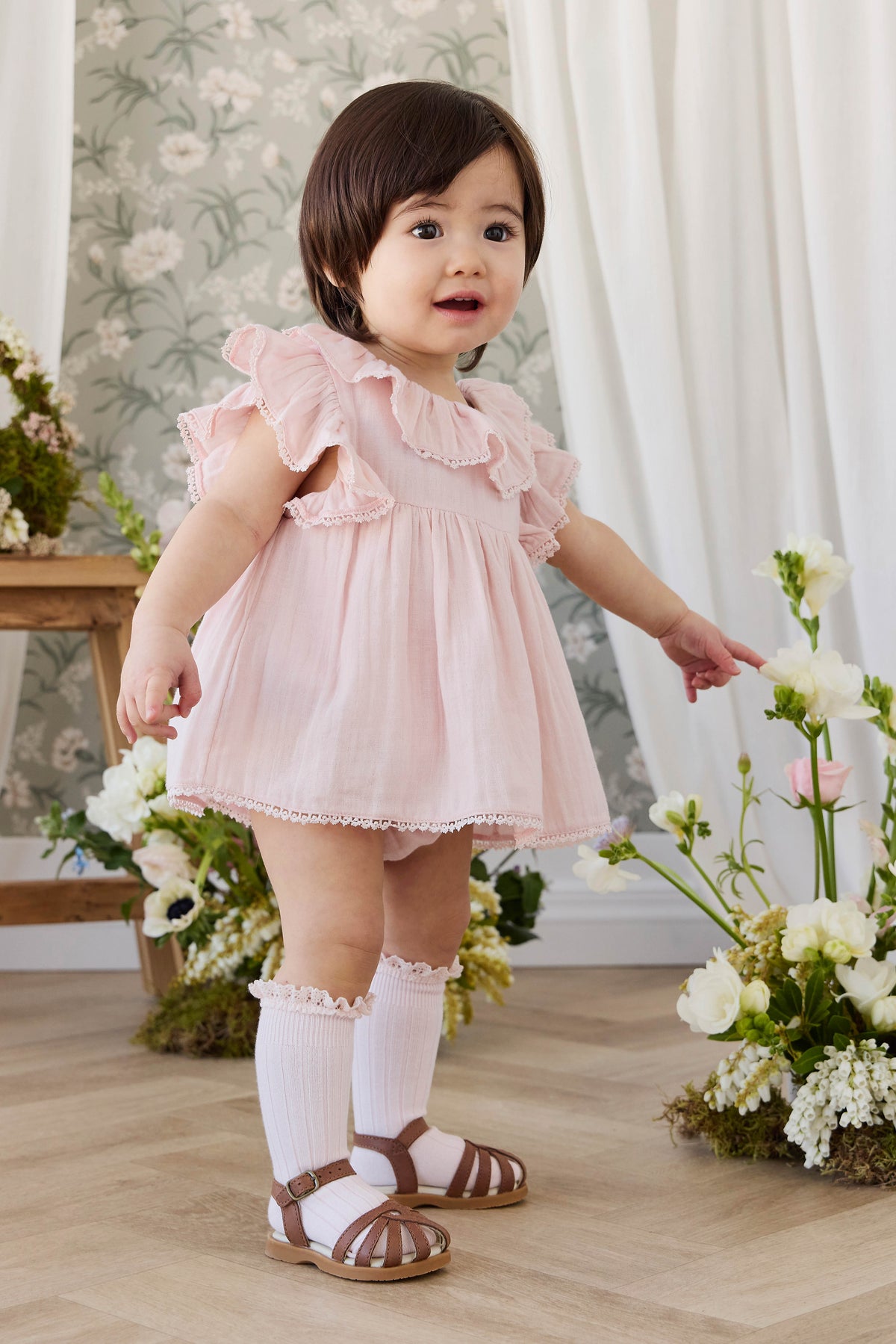 Organic Cotton Muslin Frannie Playsuit - Cotton Candy Childrens Playsuit from Jamie Kay Australia
