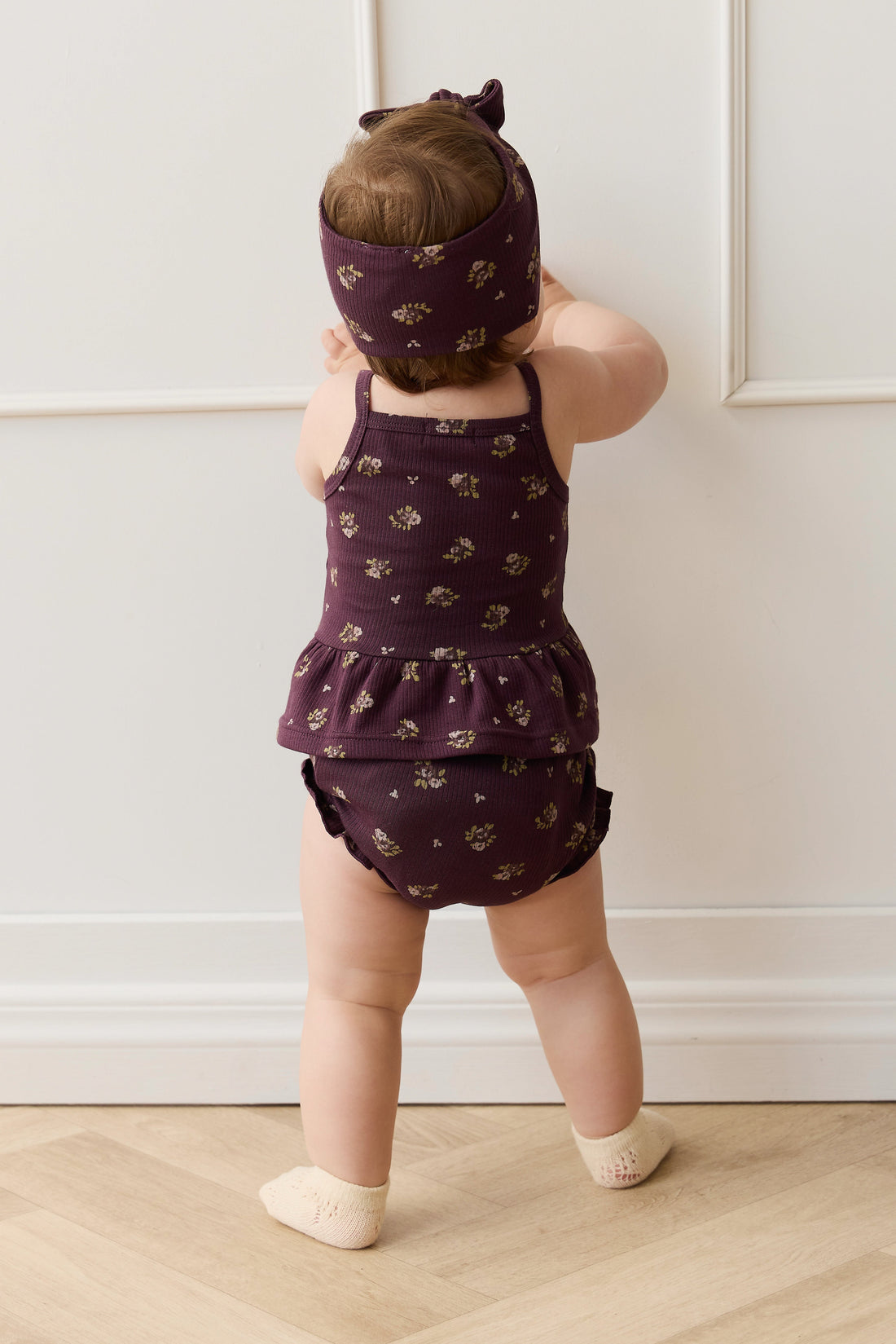 Organic Cotton Fine Rib Frill Bloomer - Simone Huckleberry Childrens Bloomer from Jamie Kay Australia