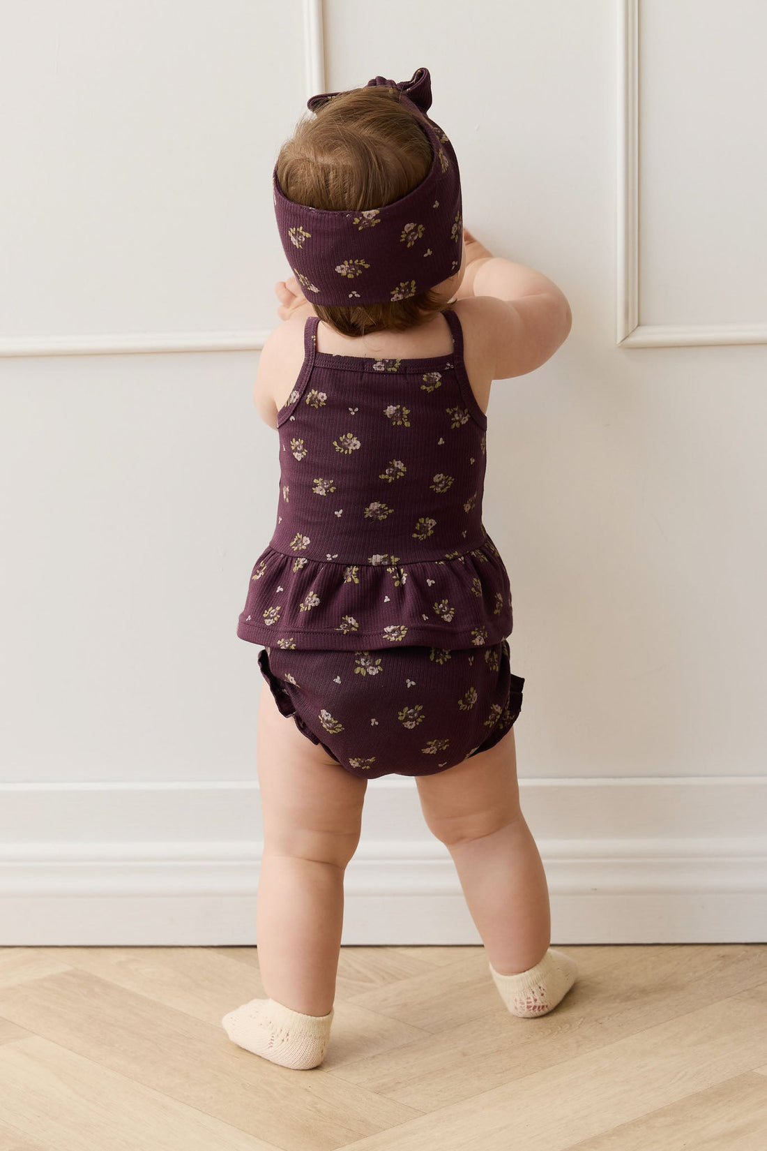 Organic Cotton Fine Rib Frill Bloomer - Simone Huckleberry Childrens Bloomer from Jamie Kay Australia