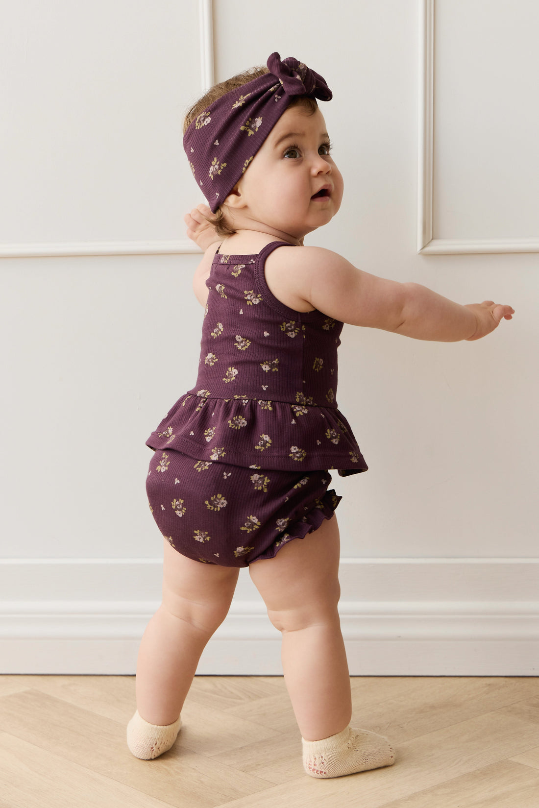 Organic Cotton Fine Rib Frill Bloomer - Simone Huckleberry Childrens Bloomer from Jamie Kay Australia