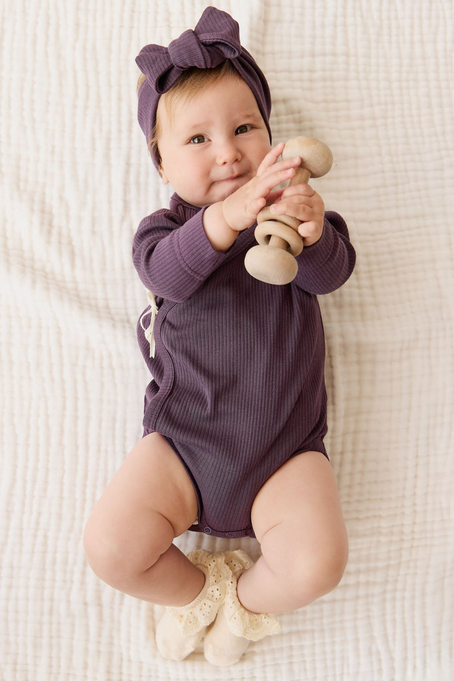 Organic Cotton Modal Marina Long Sleeve Bodysuit - Blackberry Childrens Bodysuit from Jamie Kay Australia