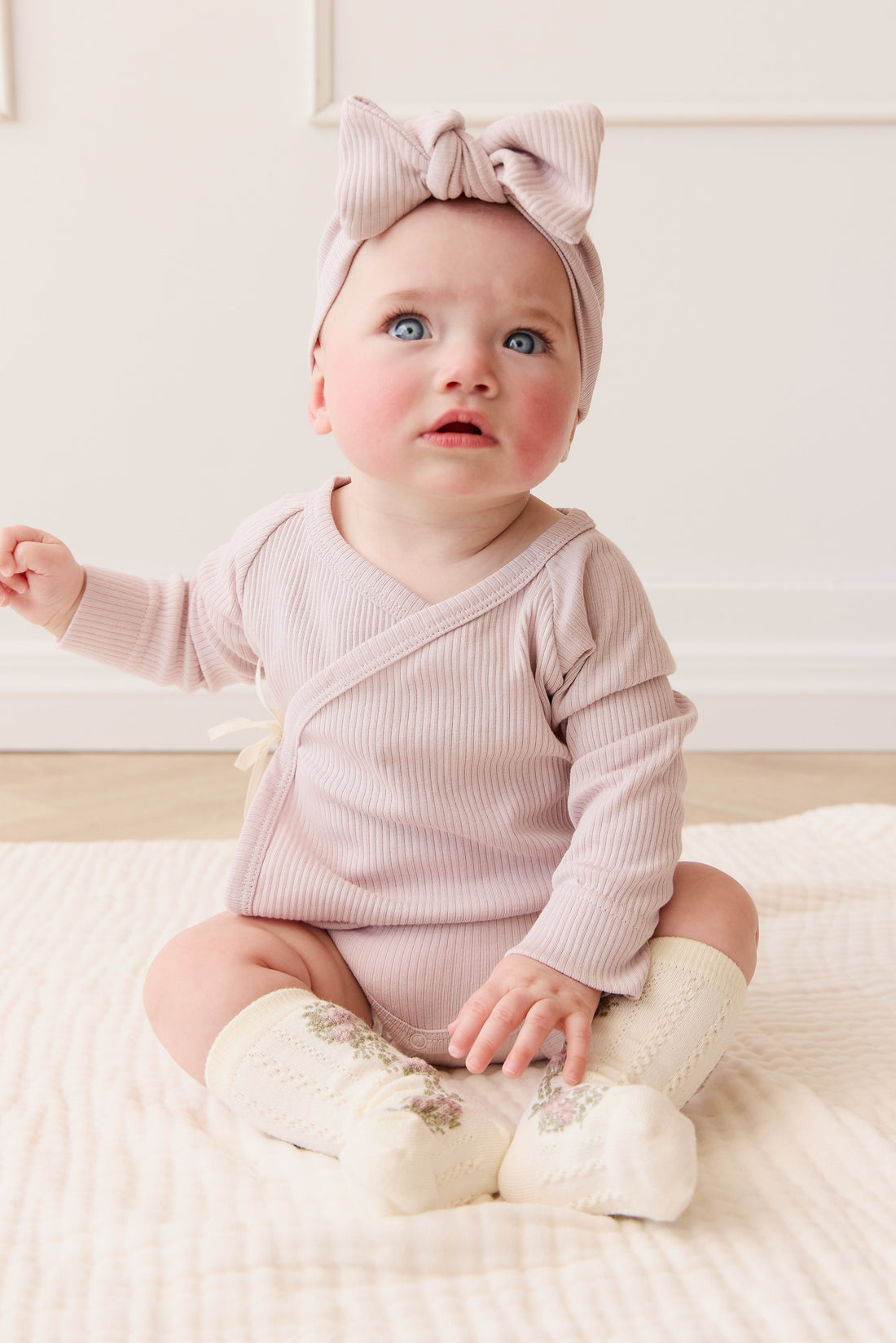 Organic Cotton Modal Marina Long Sleeve Bodysuit - Violet Tint Childrens Bodysuit from Jamie Kay Australia