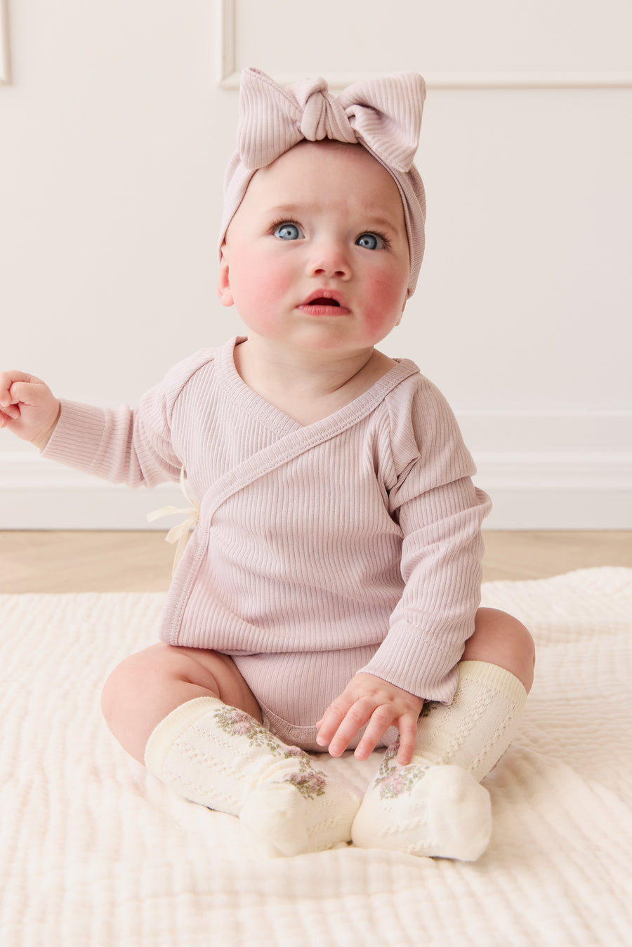 Organic Cotton Modal Marina Long Sleeve Bodysuit - Violet Tint Childrens Bodysuit from Jamie Kay Australia