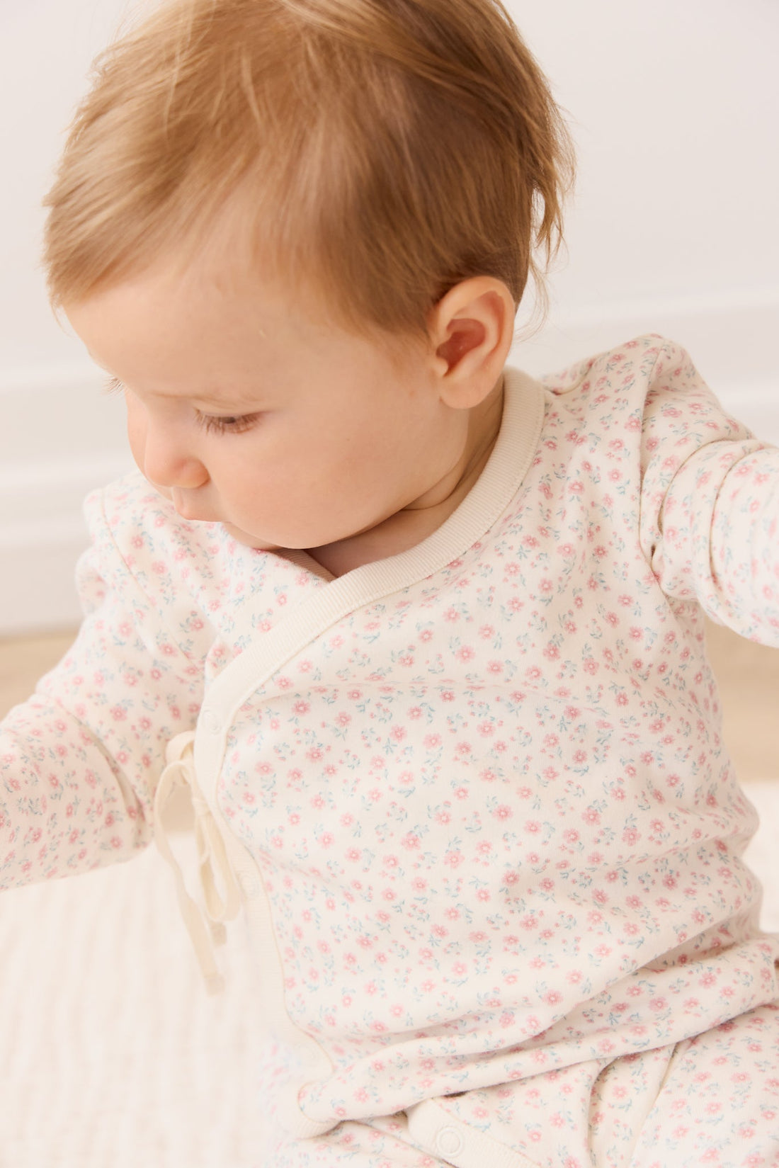 Organic Cotton Wrap Onepiece - Posy Garden Pink Childrens Onepiece from Jamie Kay Australia