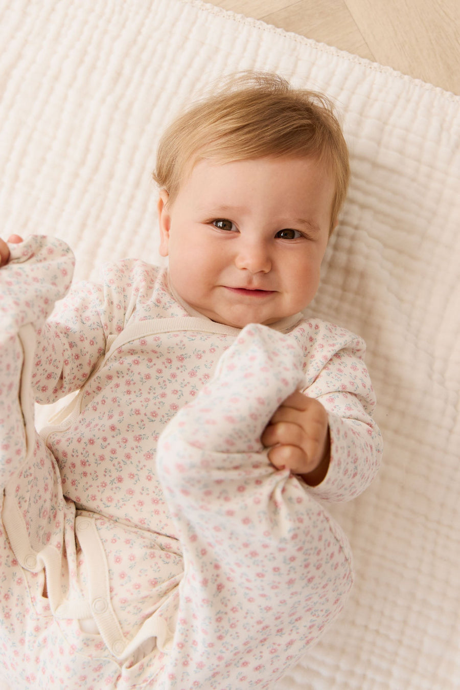 Organic Cotton Wrap Onepiece - Posy Garden Pink Childrens Onepiece from Jamie Kay Australia