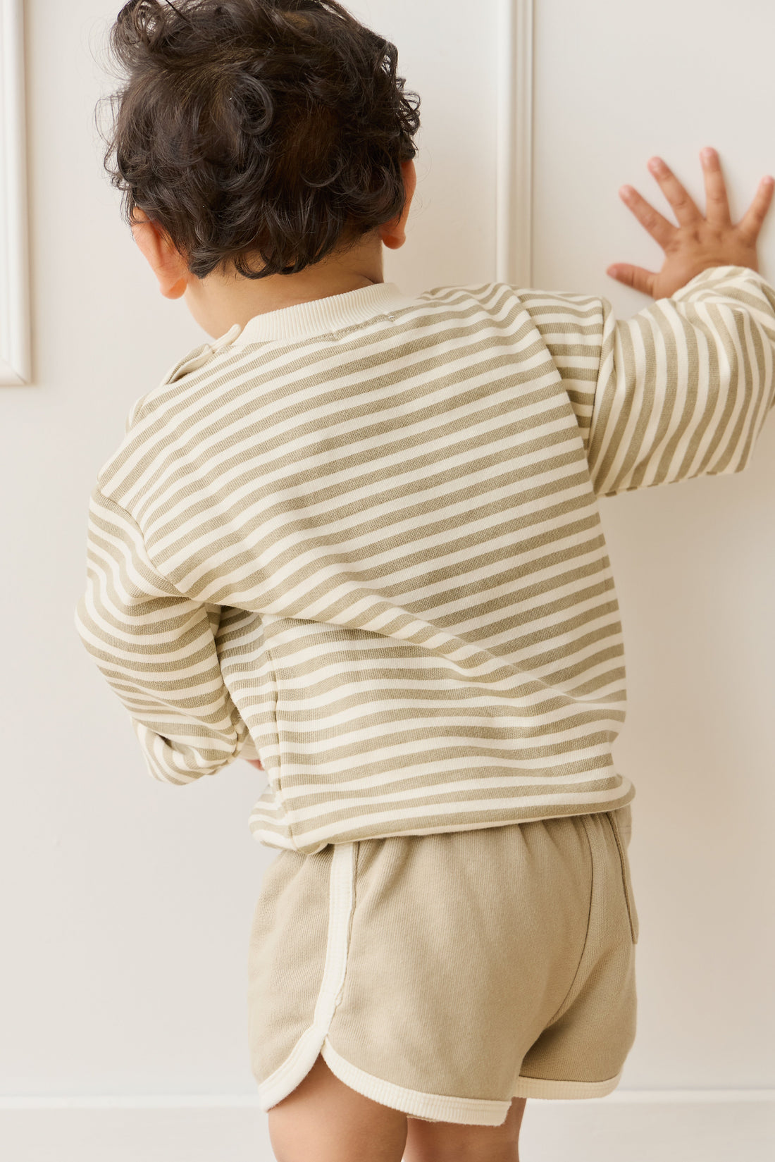 Organic Cotton Peyton Sweatshirt - Slim Stripe Sandy Brown/Cloud Childrens Top from Jamie Kay Australia