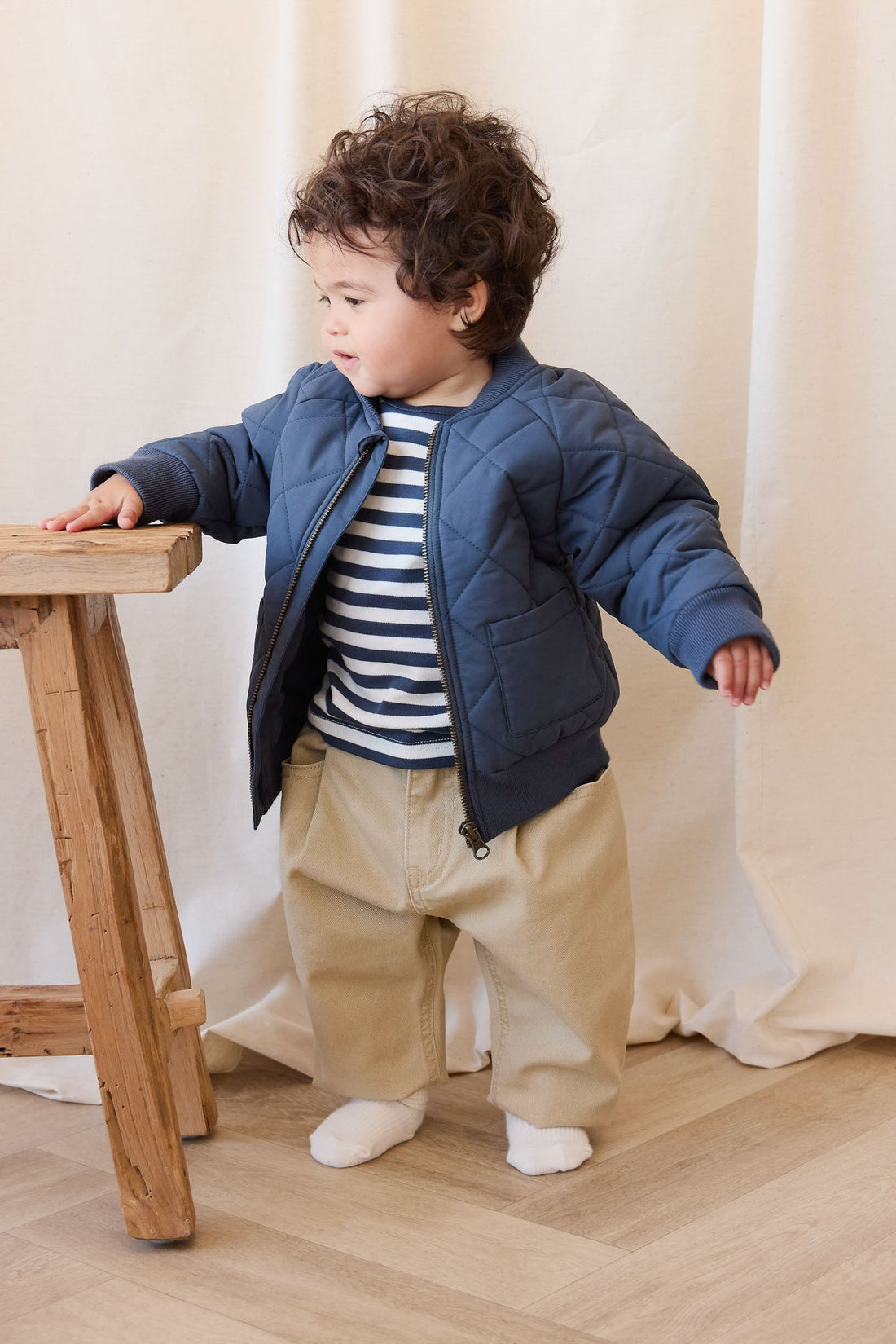 Pima Cotton Vinny Long Sleeve Top - Essential Stripe Charter/Cloud Childrens Top from Jamie Kay Australia
