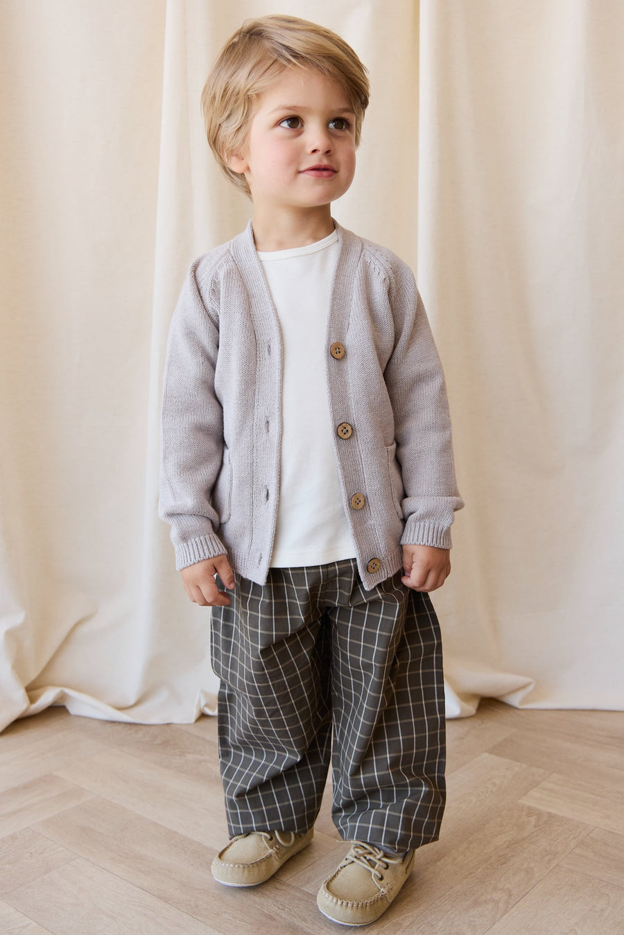 Organic Cotton Kingston Pant - Variegated Grid Tarmac Childrens Pant from Jamie Kay Australia