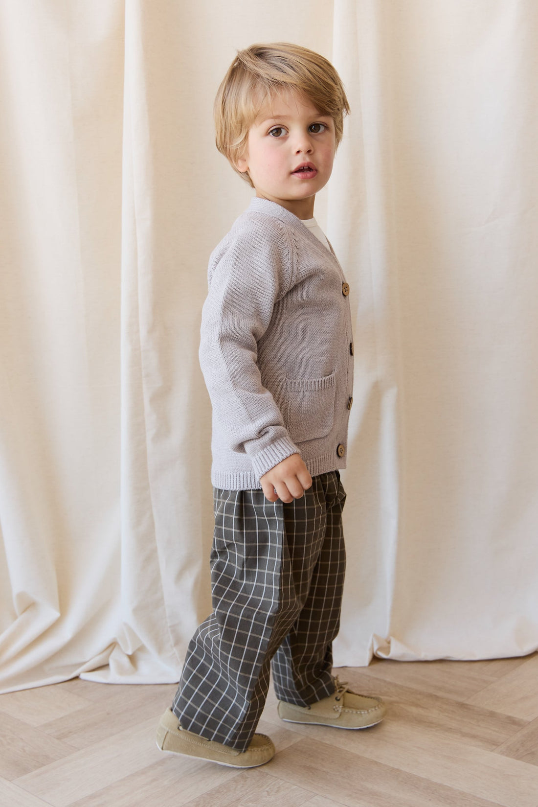 Organic Cotton Kingston Pant - Variegated Grid Tarmac Childrens Pant from Jamie Kay Australia