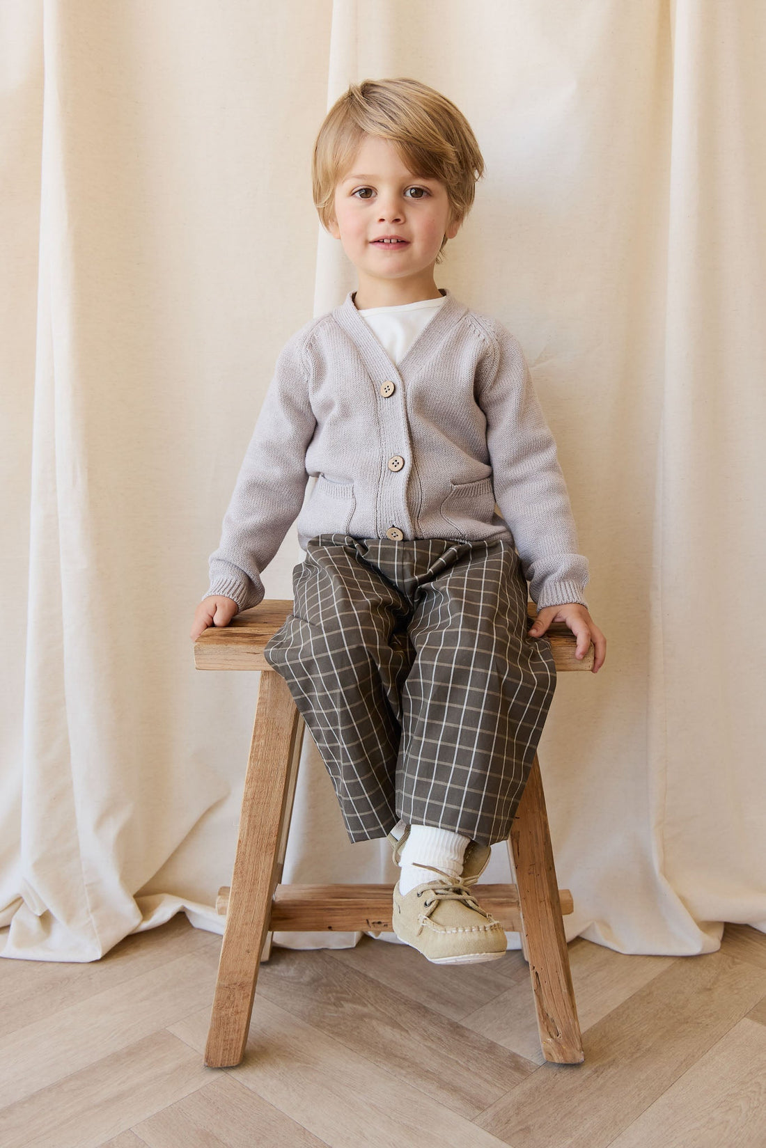 Organic Cotton Kingston Pant - Variegated Grid Tarmac Childrens Pant from Jamie Kay Australia