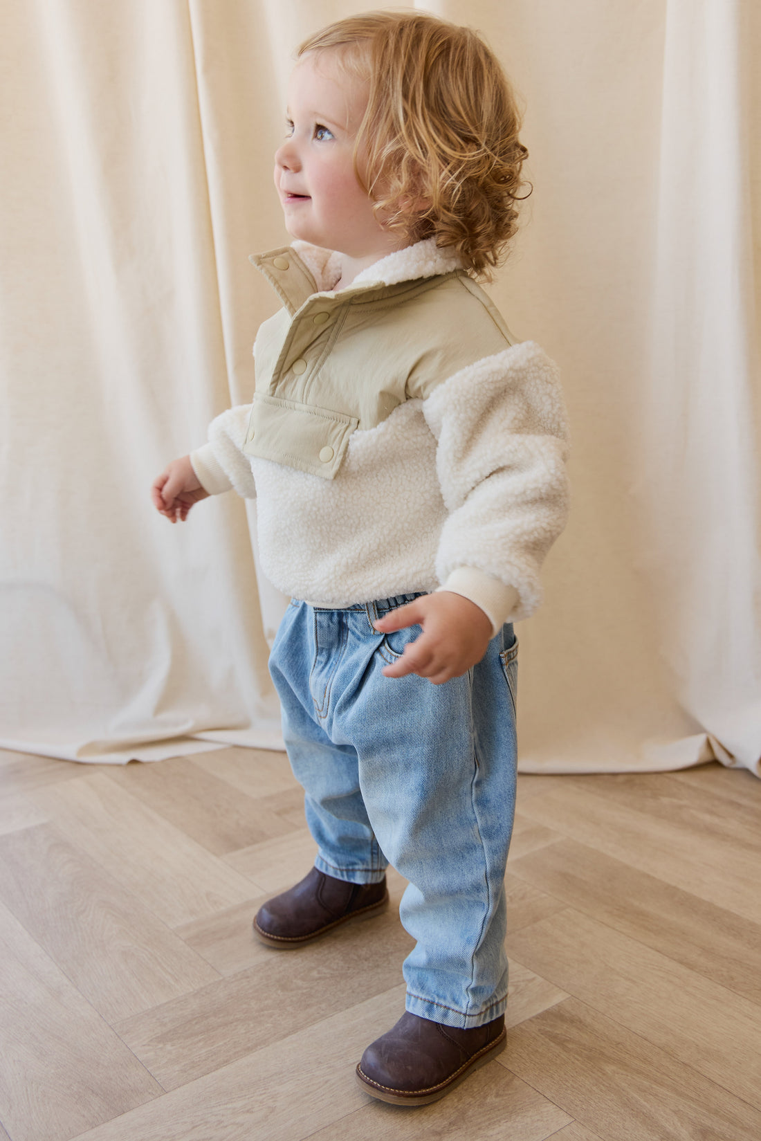 Mackenzie Sherpa Top - Natural/Sandy Brown Childrens Jacket from Jamie Kay Australia