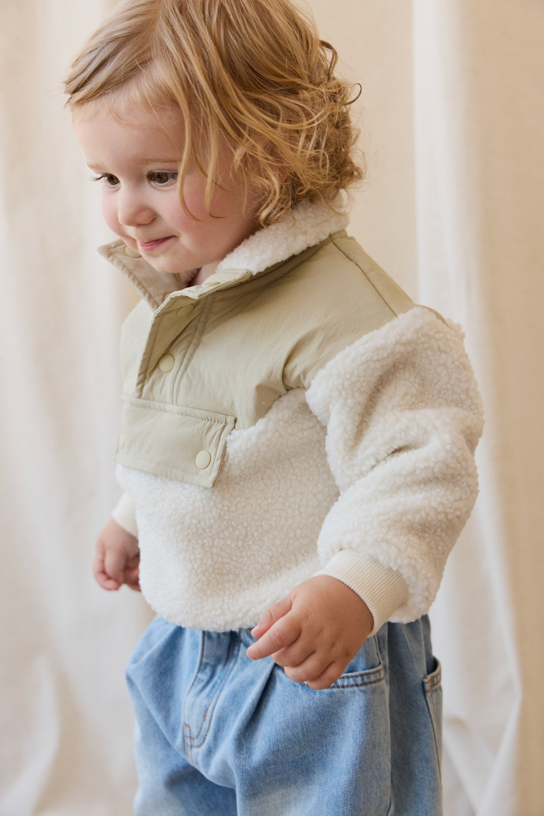 Mackenzie Sherpa Top - Natural/Sandy Brown Childrens Jacket from Jamie Kay Australia