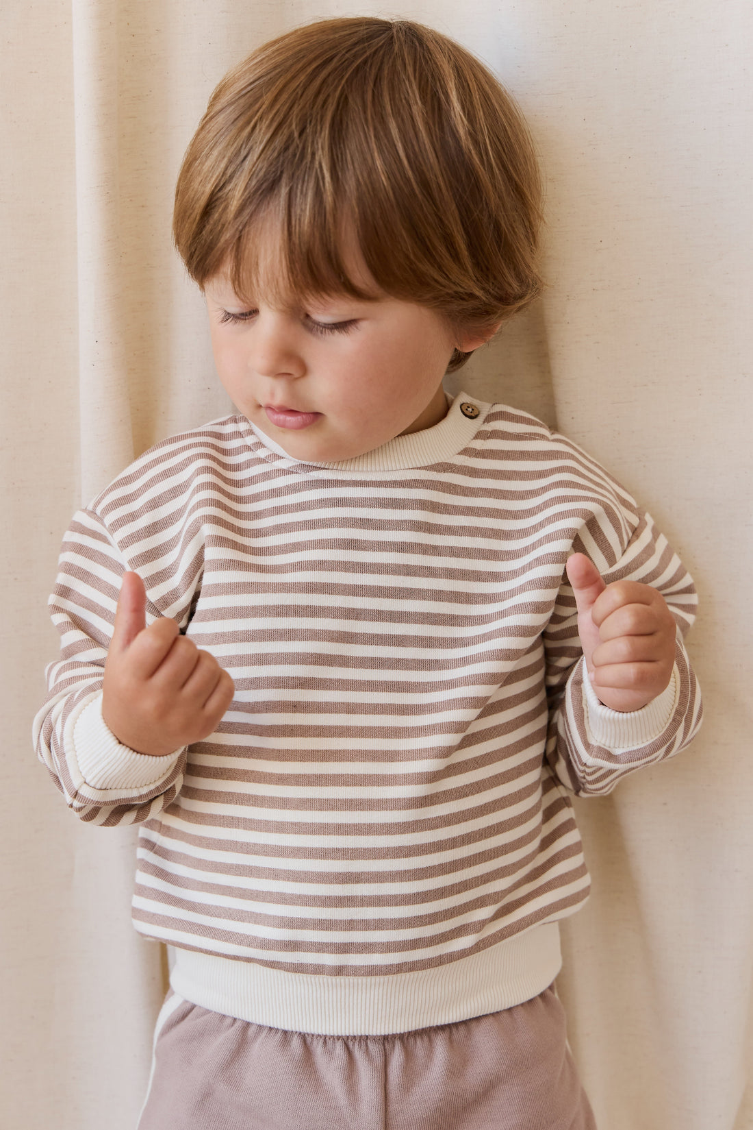 Organic Cotton Peyton Sweatshirt - Standard Stripe Carven Clay/Cloud Childrens Top from Jamie Kay Australia