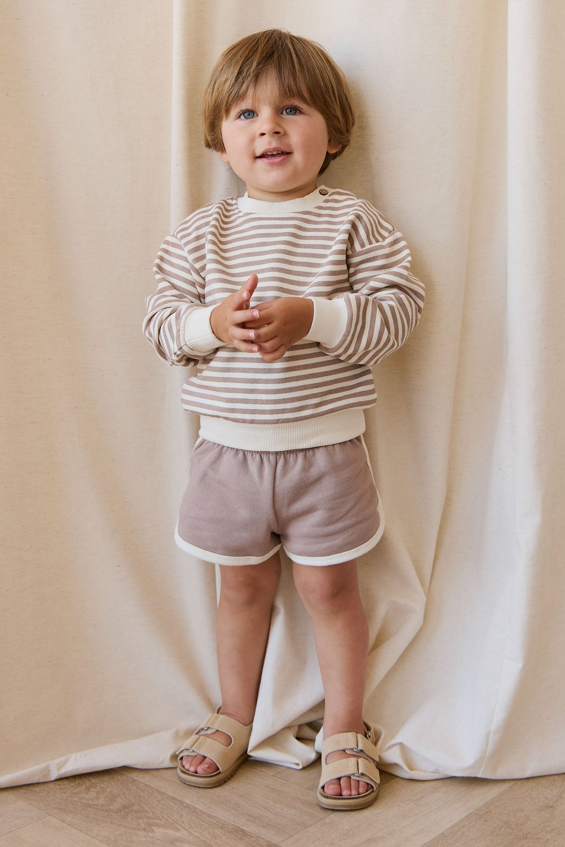 Organic Cotton Peyton Sweatshirt - Standard Stripe Carven Clay/Cloud Childrens Top from Jamie Kay Australia
