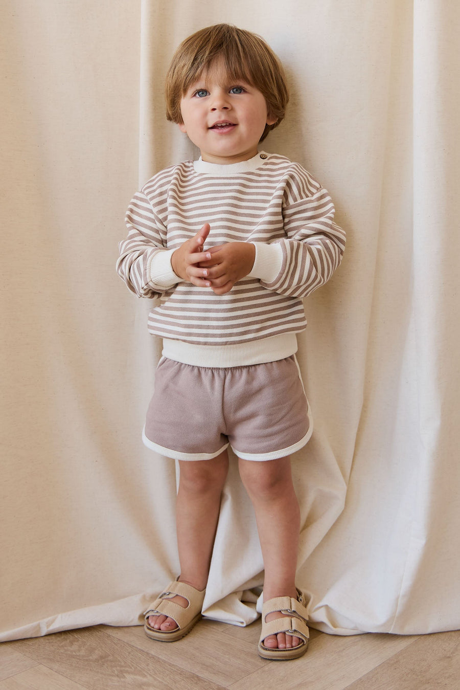 Organic Cotton Peyton Sweatshirt - Standard Stripe Carven Clay/Cloud Childrens Top from Jamie Kay Australia