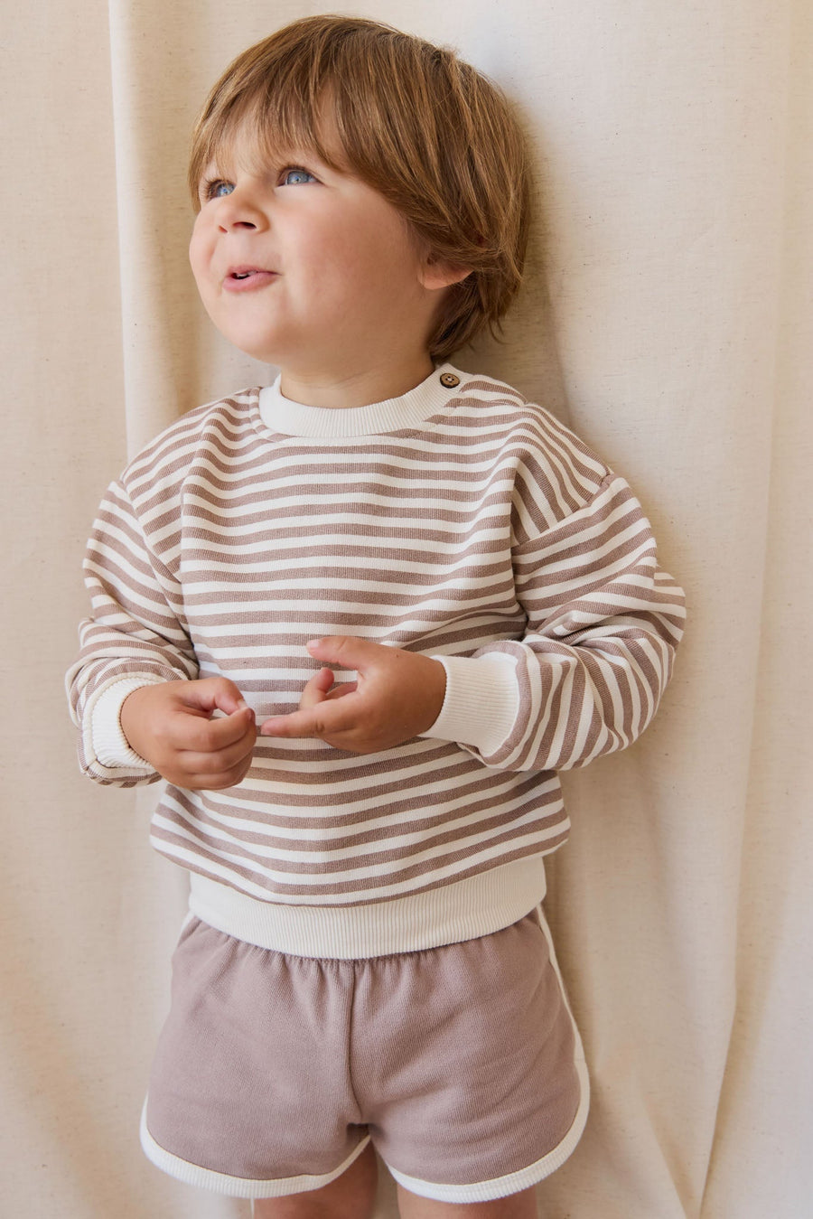 Organic Cotton Peyton Sweatshirt - Standard Stripe Carven Clay/Cloud Childrens Top from Jamie Kay Australia