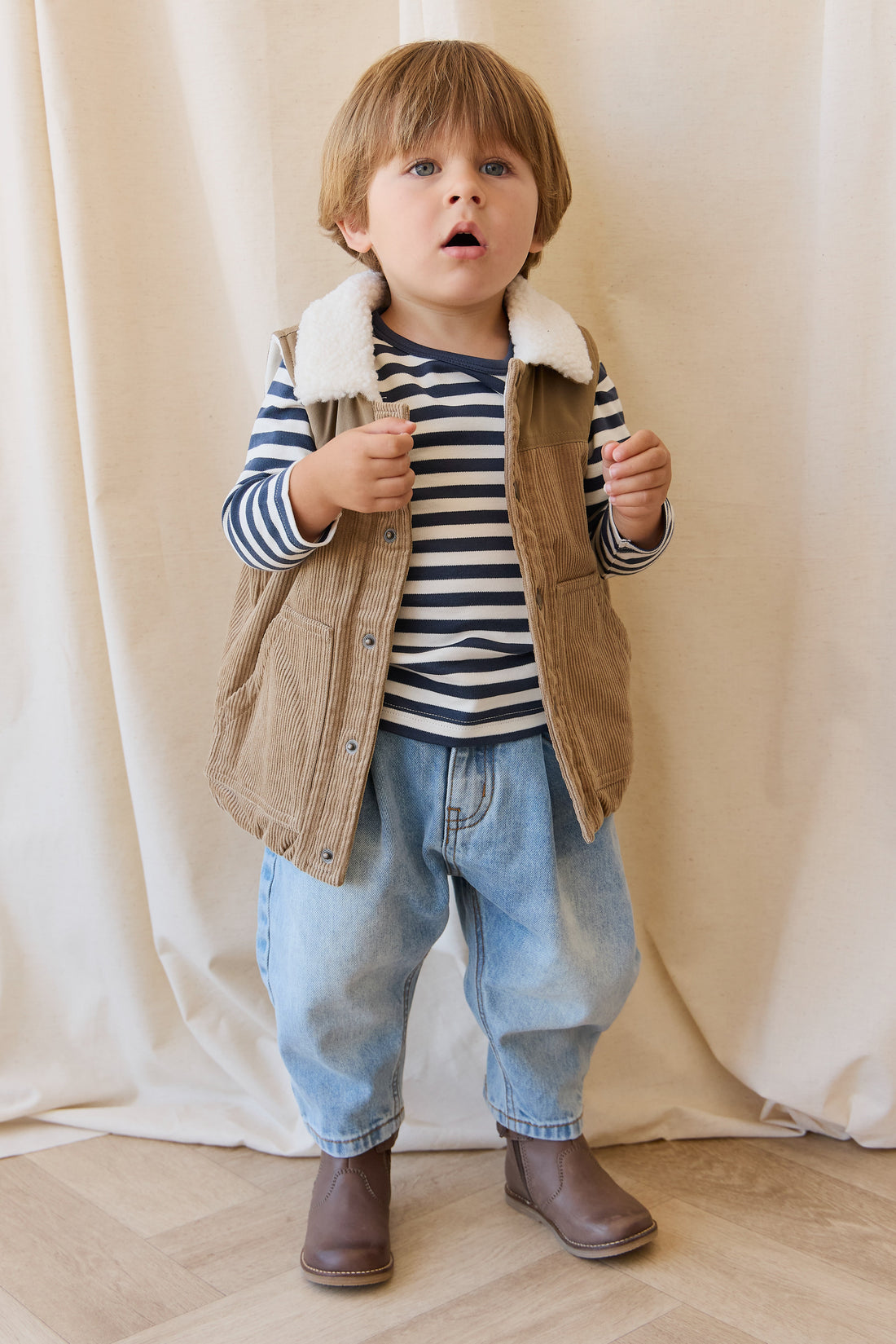 Pima Cotton Vinny Long Sleeve Top - Essential Stripe Charter/Cloud Childrens Top from Jamie Kay Australia