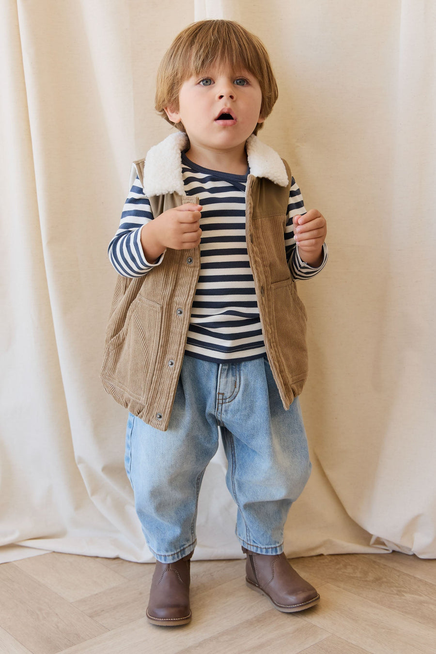 Pima Cotton Vinny Long Sleeve Top - Essential Stripe Charter/Cloud Childrens Top from Jamie Kay Australia