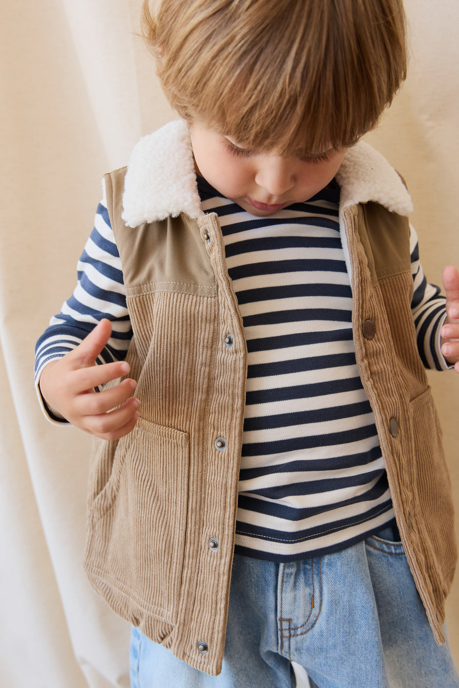 Pima Cotton Vinny Long Sleeve Top - Essential Stripe Charter/Cloud Childrens Top from Jamie Kay Australia