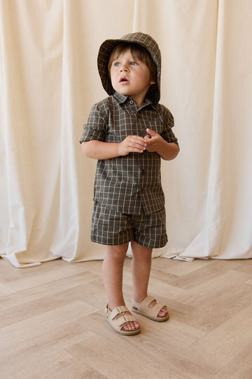 Organic Cotton Silas Short - Variegated Grid Tarmac Childrens Short from Jamie Kay Australia