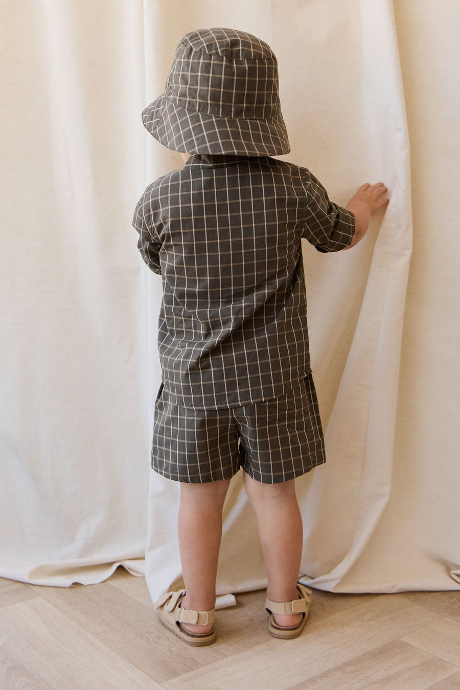Organic Cotton Silas Short - Variegated Grid Tarmac Childrens Short from Jamie Kay Australia