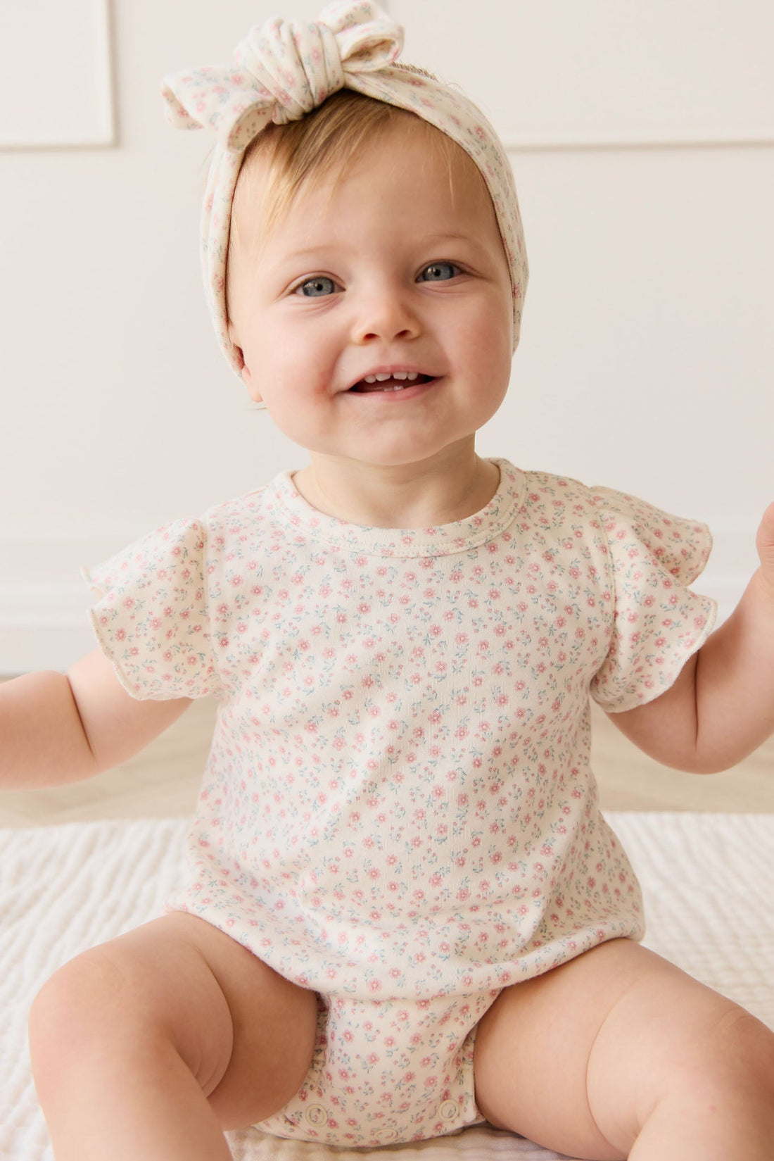 Organic Cotton Sage Onepiece - Posy Garden Pink Childrens Onepiece from Jamie Kay Australia