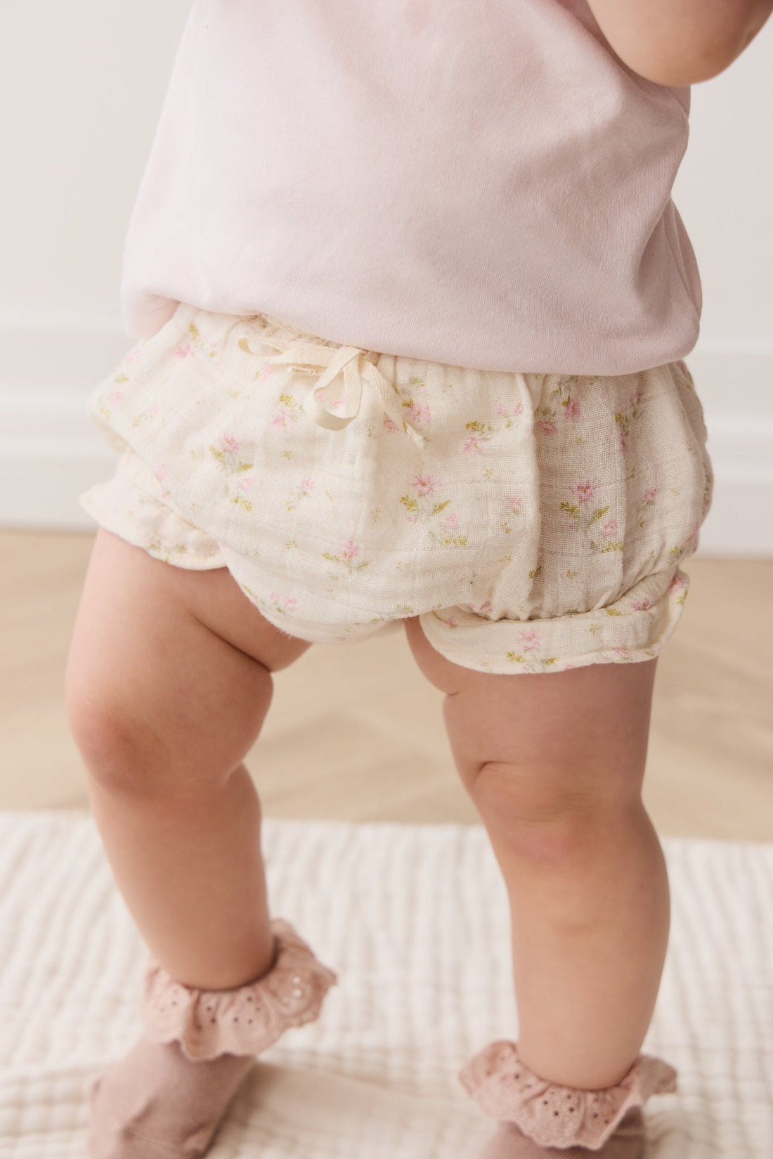 Organic Cotton Muslin Frill Bloomer - Emelia Pink Childrens Bloomer from Jamie Kay Australia