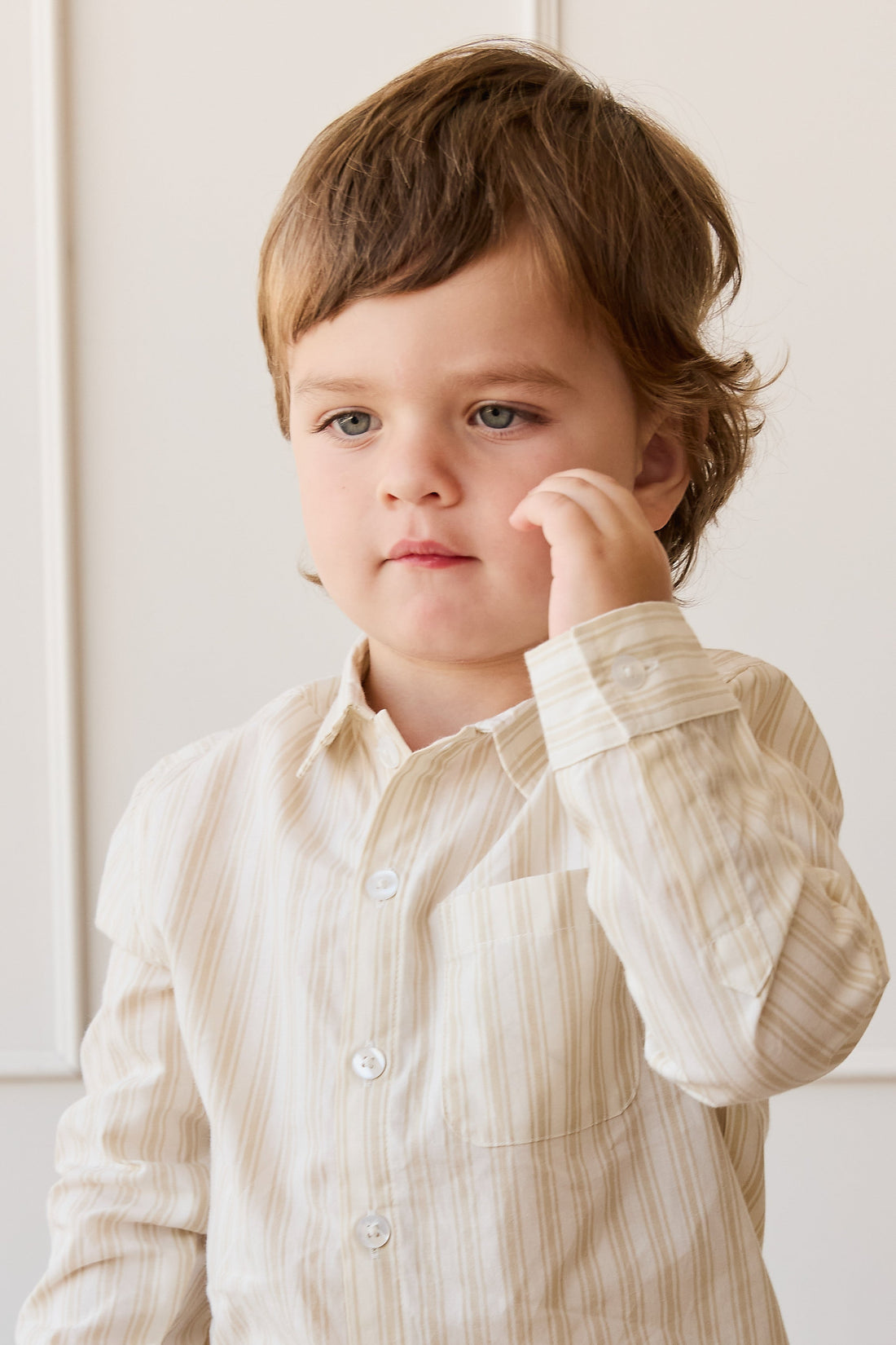 Organic Cotton Isaiah Shirt - Variegated Stripe Foam Childrens Shirt from Jamie Kay Australia