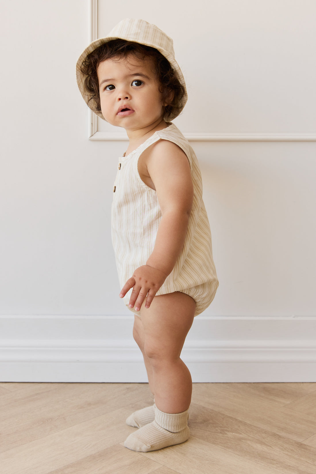Organic Cotton Archie Playsuit - Variegated Stripe Foam Childrens Playsuit from Jamie Kay Australia