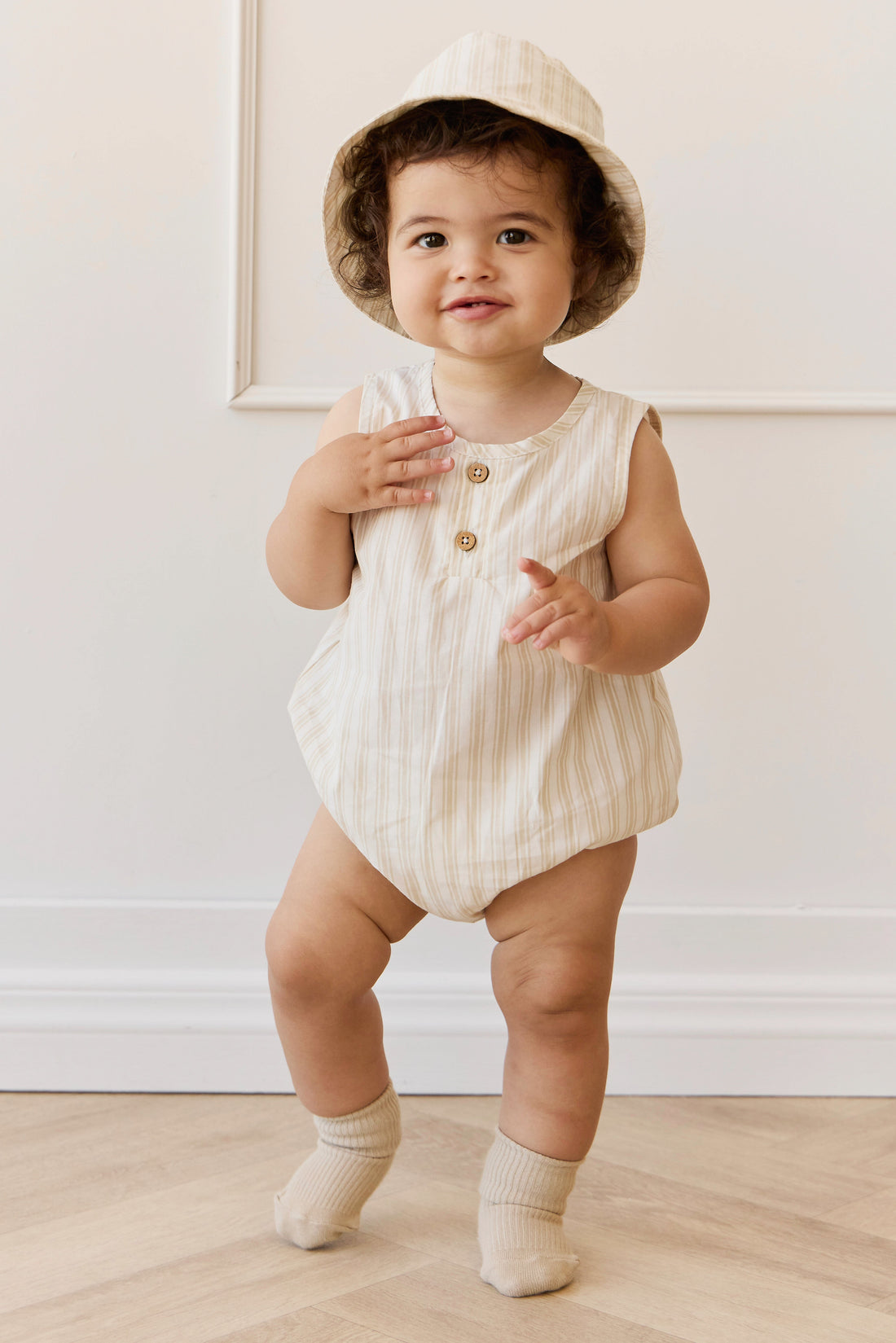 Organic Cotton Archie Playsuit - Variegated Stripe Foam Childrens Playsuit from Jamie Kay Australia