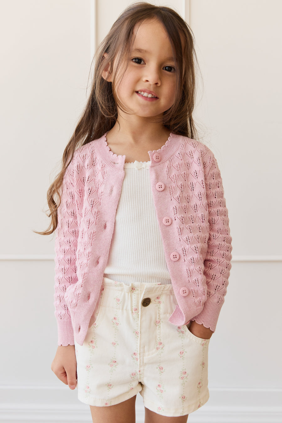 Magnolia Cardigan - Sweet Pink Marle Childrens Cardigan from Jamie Kay Australia