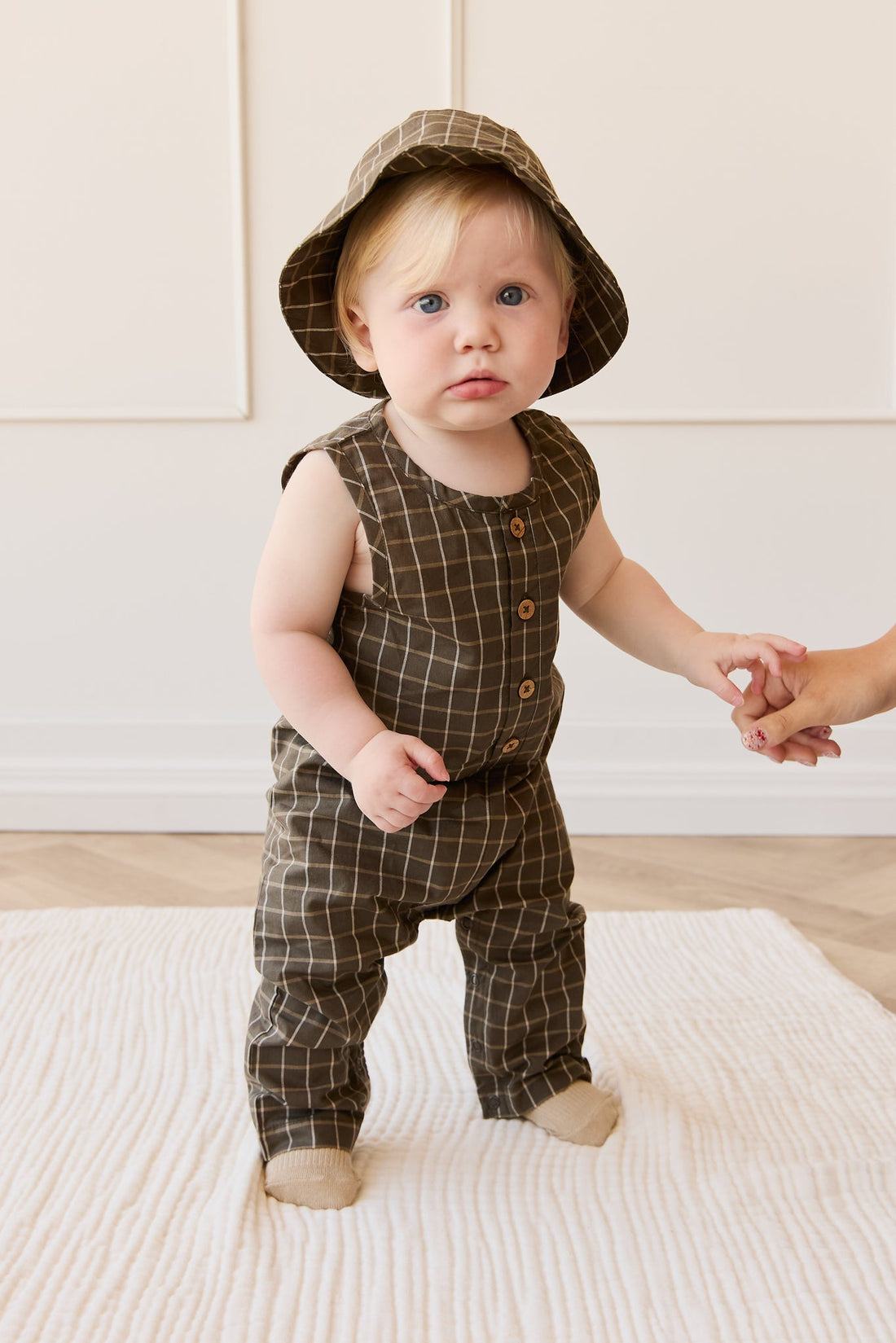 Organic Cotton Milo Jumpsuit - Variegated Grid Tarmac Childrens Jumpsuit from Jamie Kay Australia