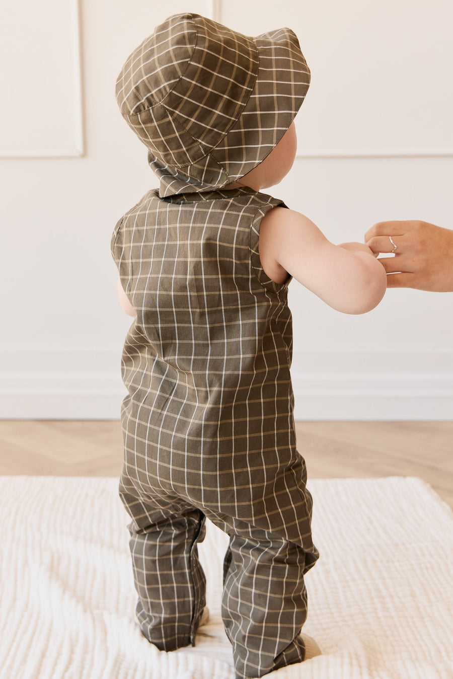Organic Cotton Milo Jumpsuit - Variegated Grid Tarmac Childrens Jumpsuit from Jamie Kay Australia