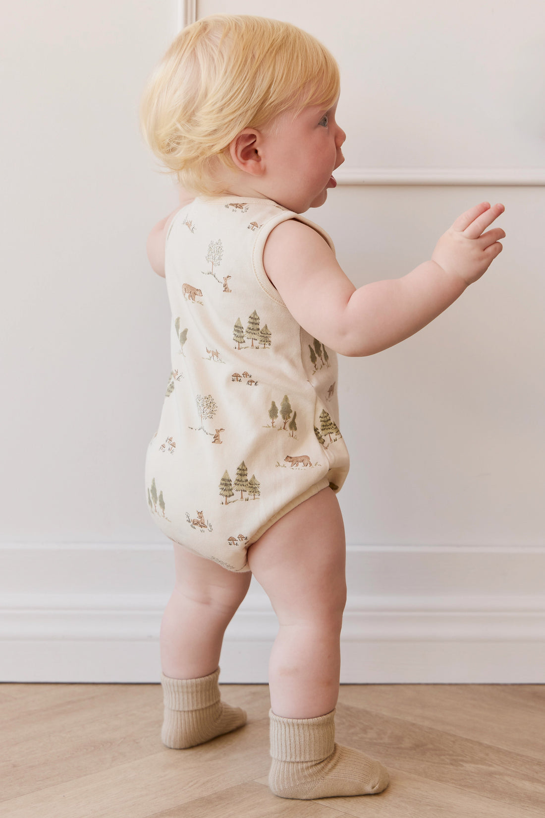 Organic Cotton Archie Playsuit - Pine Forest Friends Childrens Playsuit from Jamie Kay Australia