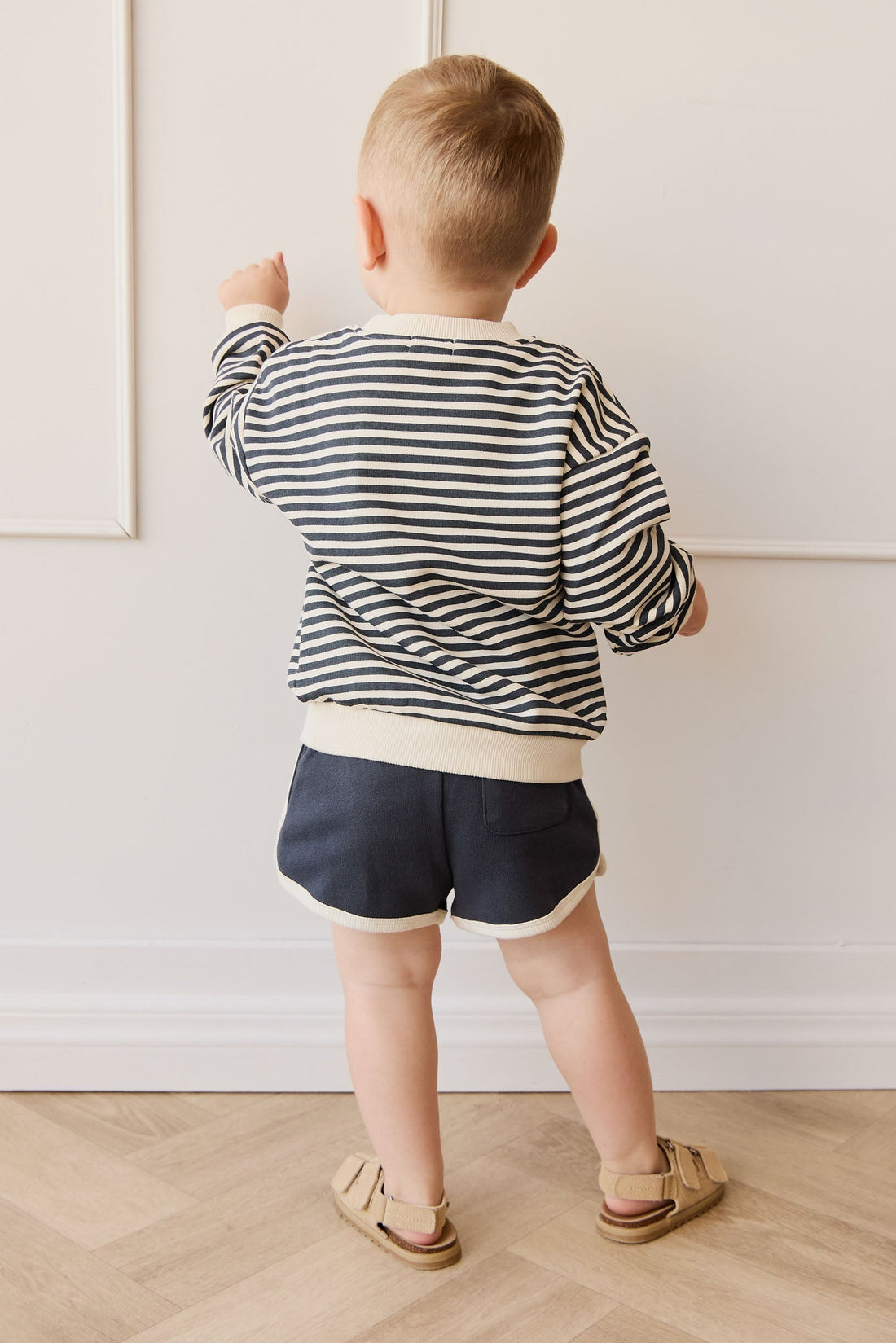 Organic Cotton Peyton Sweatshirt - Slim Stripe Charter/Cloud Childrens Top from Jamie Kay Australia