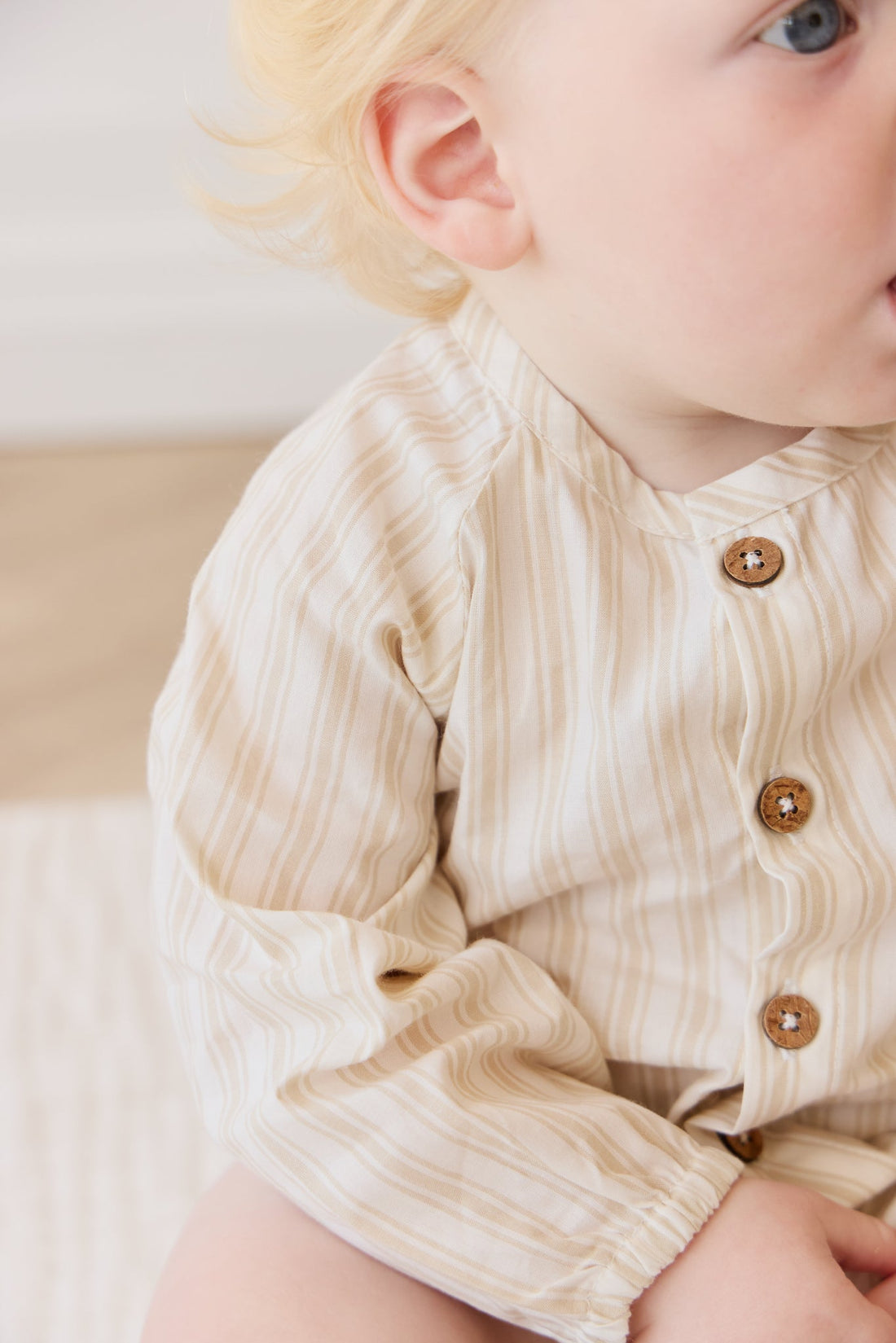 Organic Cotton Ellis Playsuit - Variegated Stripe Foam Childrens Playsuit from Jamie Kay Australia