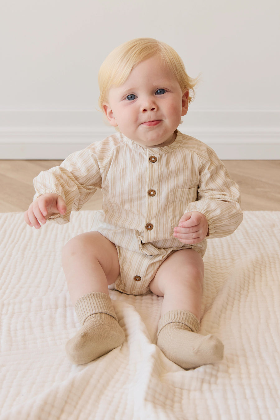 Organic Cotton Ellis Playsuit - Variegated Stripe Foam Childrens Playsuit from Jamie Kay Australia