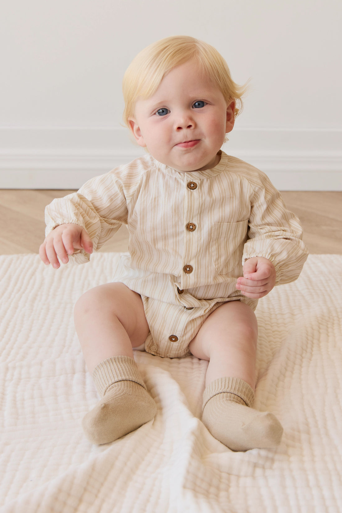 Organic Cotton Ellis Playsuit - Variegated Stripe Foam Childrens Playsuit from Jamie Kay Australia
