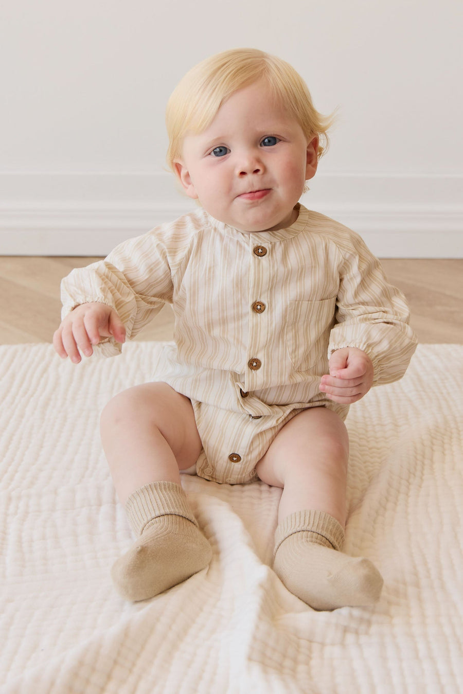 Organic Cotton Ellis Playsuit - Variegated Stripe Foam Childrens Playsuit from Jamie Kay Australia
