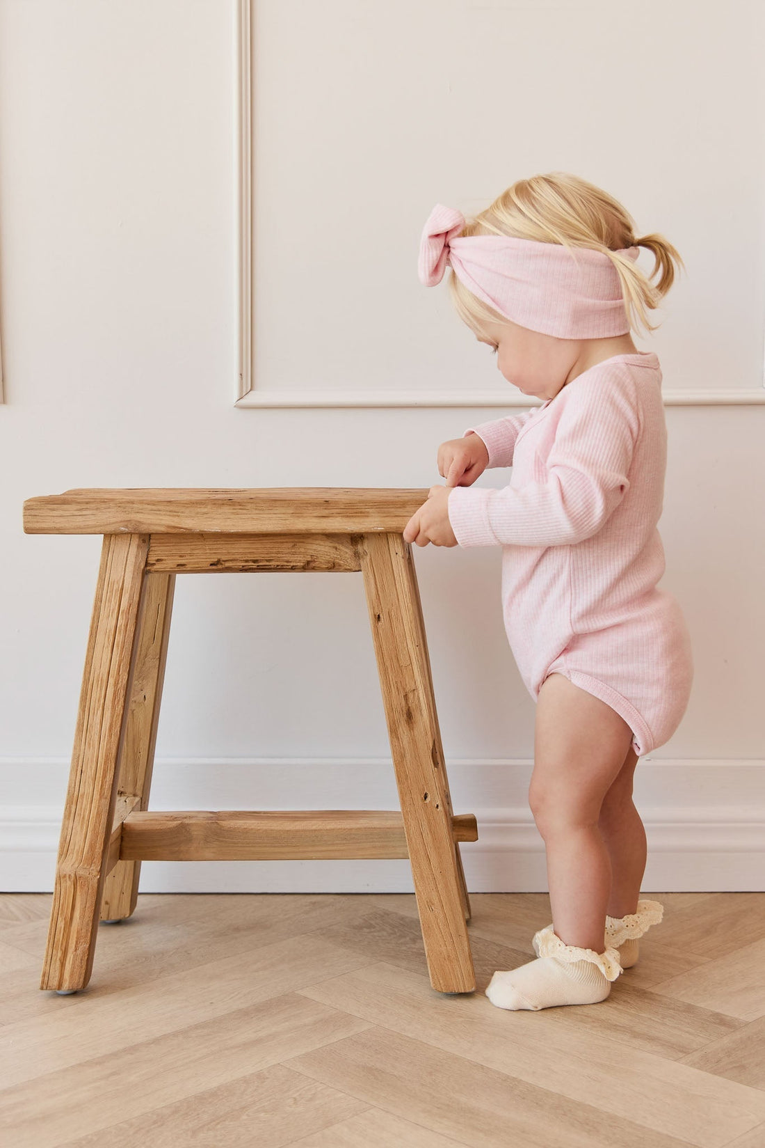 Organic Cotton Modal Marina Long Sleeve Bodysuit - Chalk Marle Childrens Bodysuit from Jamie Kay Australia